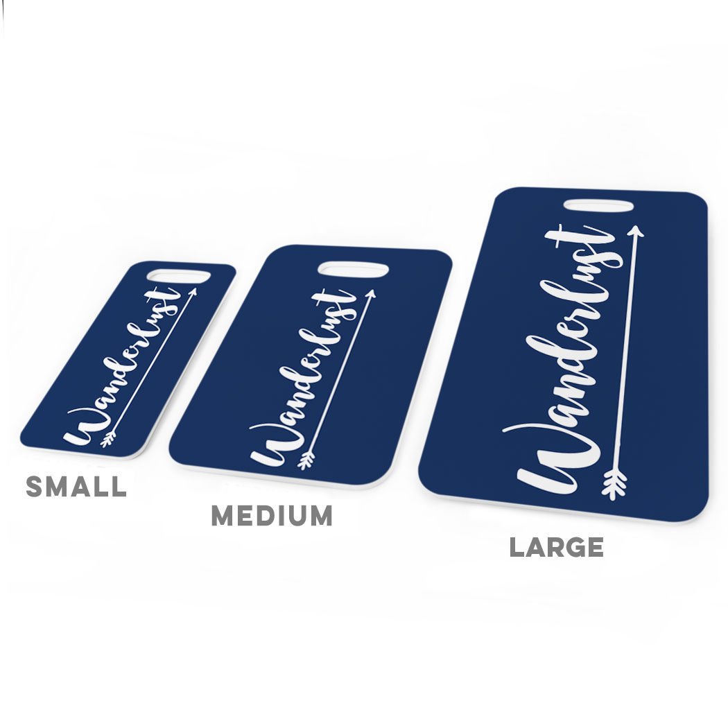 Custom Personalized Wanderlust Luggage Tag - Small Navy Blue Travel Bag Tag with ID Info Panel - Perfect for Suitcases, Backpacks & Carry-Ons