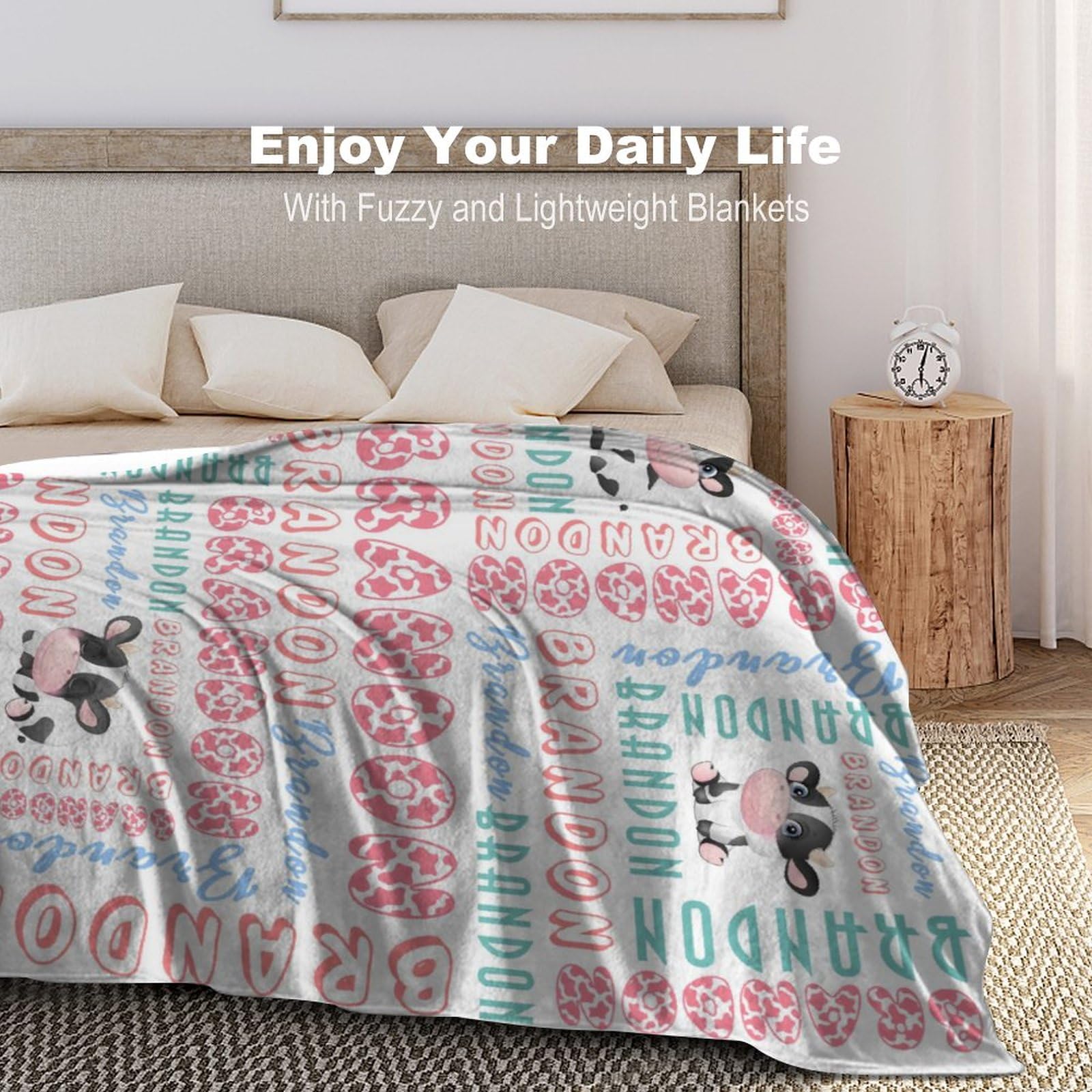 Artsadd Personalized Cow Print Fleece Blanket - Custom Name Baby Blanket for Girls & Boys | 30