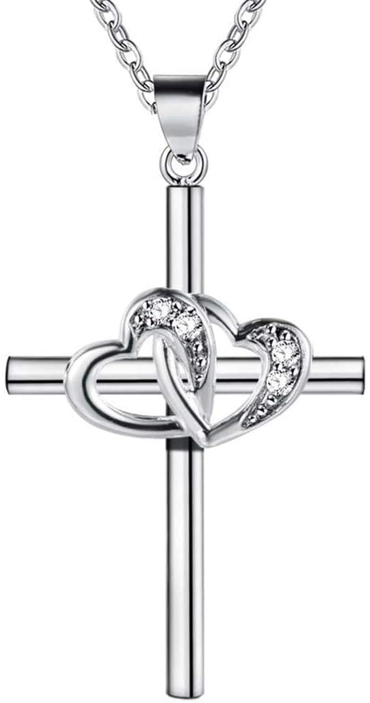 Sterling Silver Cross Heart Necklace for Women - Elegant Religious Jewelry Gift for Christmas, Birthday, Anniversary - Perfect for Daily Wear, Church, Special Occasions & Thoughtful Gifting