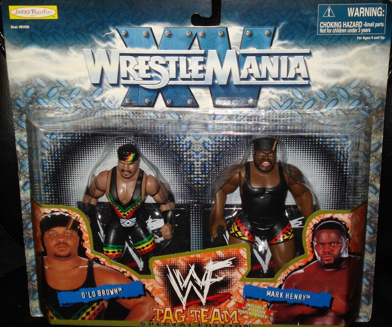 1999 WWF Jakks Pacific WrestleMania XV Tag Team Action Figure - D'Lo Brown & Mark Henry Collectible Wrestling Toy for Fans and Display | Perfect for WWE Memorabilia Collections and Play Battles