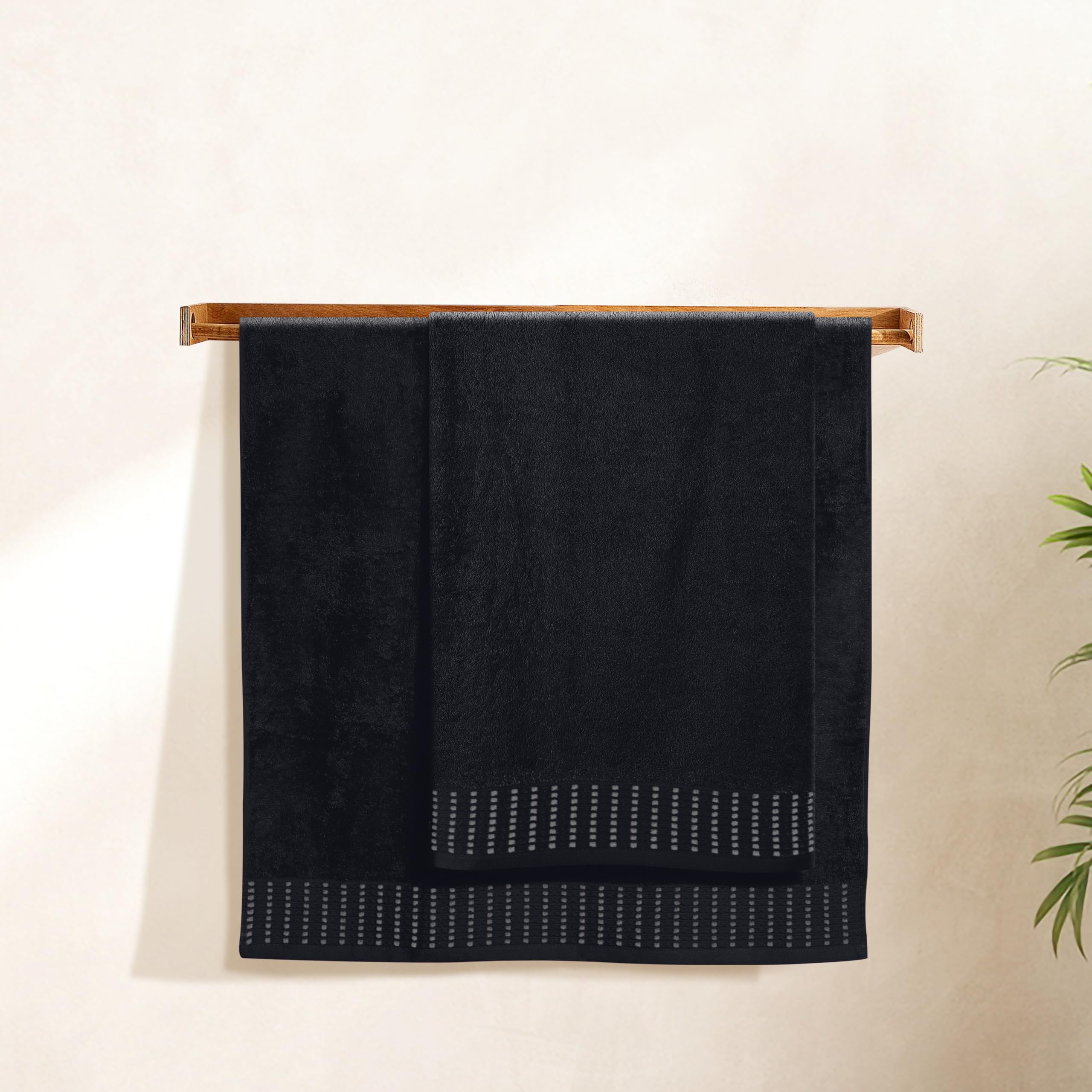 Premium 2-Pack Cotton Oversized Bath Towels 28x55 Inches - Ultra Absorbent, Quick Dry & Lightweight Large Towels for Bath, Spa, Gym, Travel, Camping & Pool Use - Soft Black Bath Towel Set