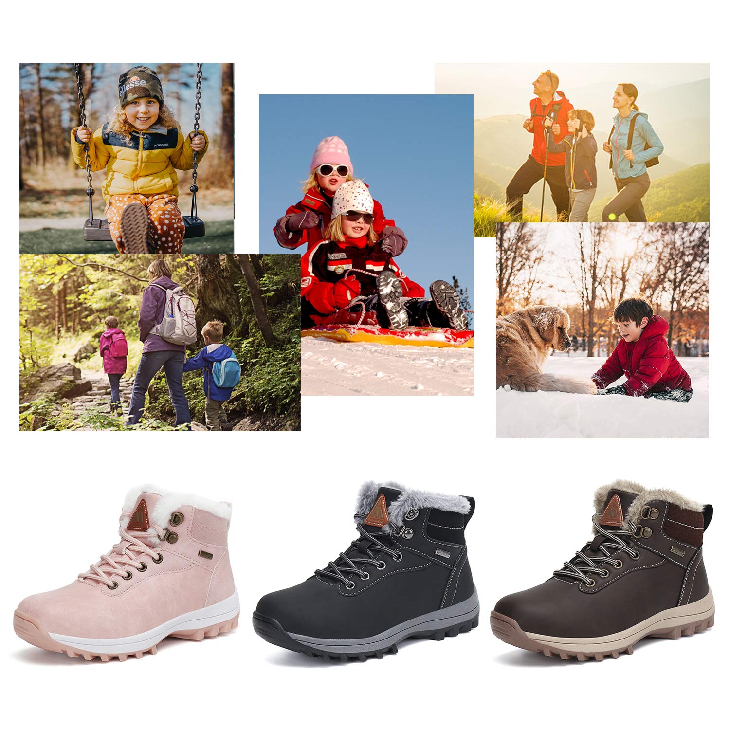 **Mishansha Kids Winter Snow Boots - Waterproof Hiking Boots for Boys & Girls, Fur Lined Warm Shoes for Cold Weather Outdoor Activities - Perfect for Snow Play, Hiking & Winter Walks**
