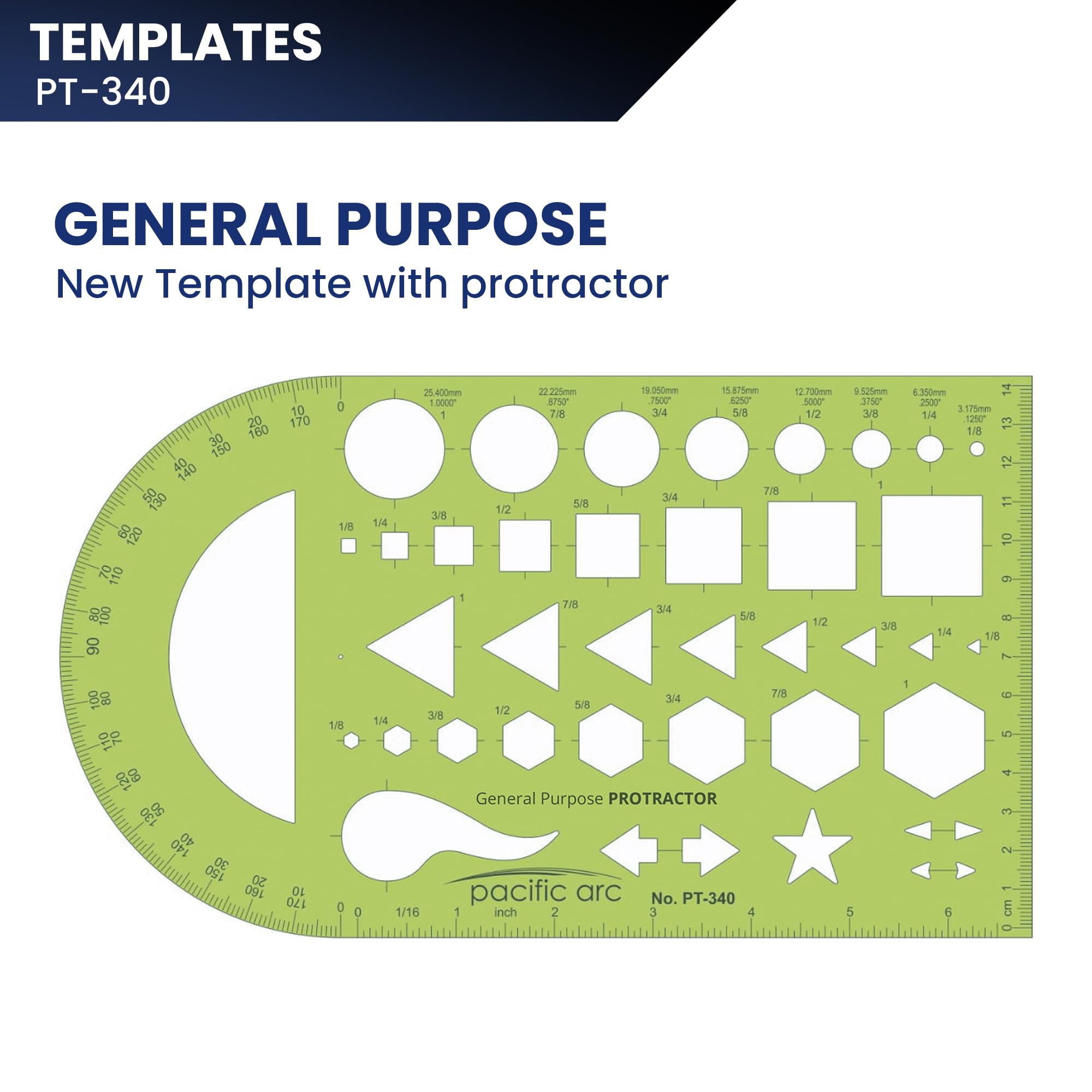 Pacific Arc Professional Drawing Template with Protractor - 5.5