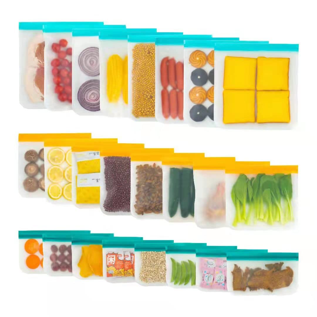 Eco-Friendly Reusable Sandwich & Snack Bags - 24 Pack | BPA-Free PEVA Storage Bags for Lunch, Food, Makeup & Travel | Freezer Safe, Leakproof & Washable | Perfect for School, Office & Picnics