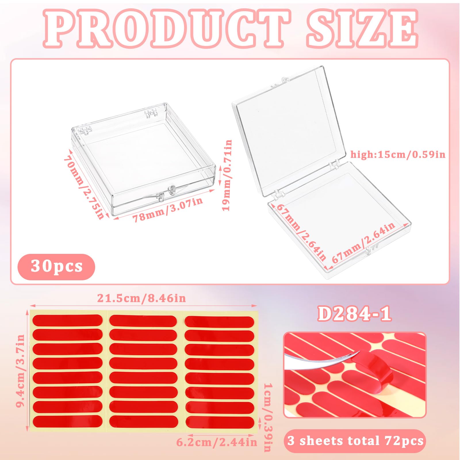 30 Pcs Press On Nail Packaging Box with 60 Pcs Adhesive Tapes - Acrylic Nail Display Storage Organizer Case for Salon & Home DIY Manicure - Perfect for Nail Art Display, Storage & Gift Packaging