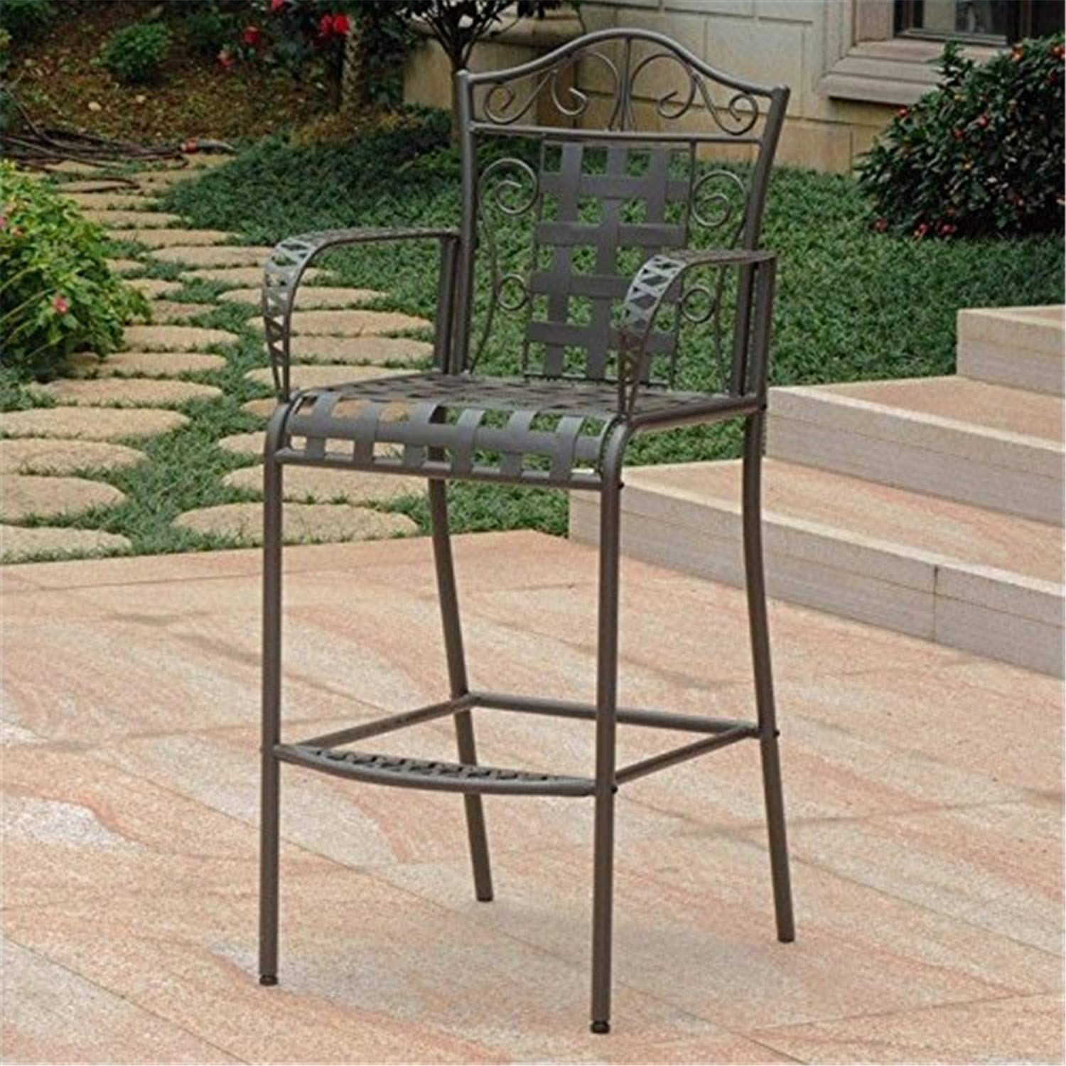International Caravan Iron Patio Bar Stool Set of 2 - Rust-Resistant Outdoor Bar Height Stools for Garden, Deck, Poolside & Backyard Entertaining