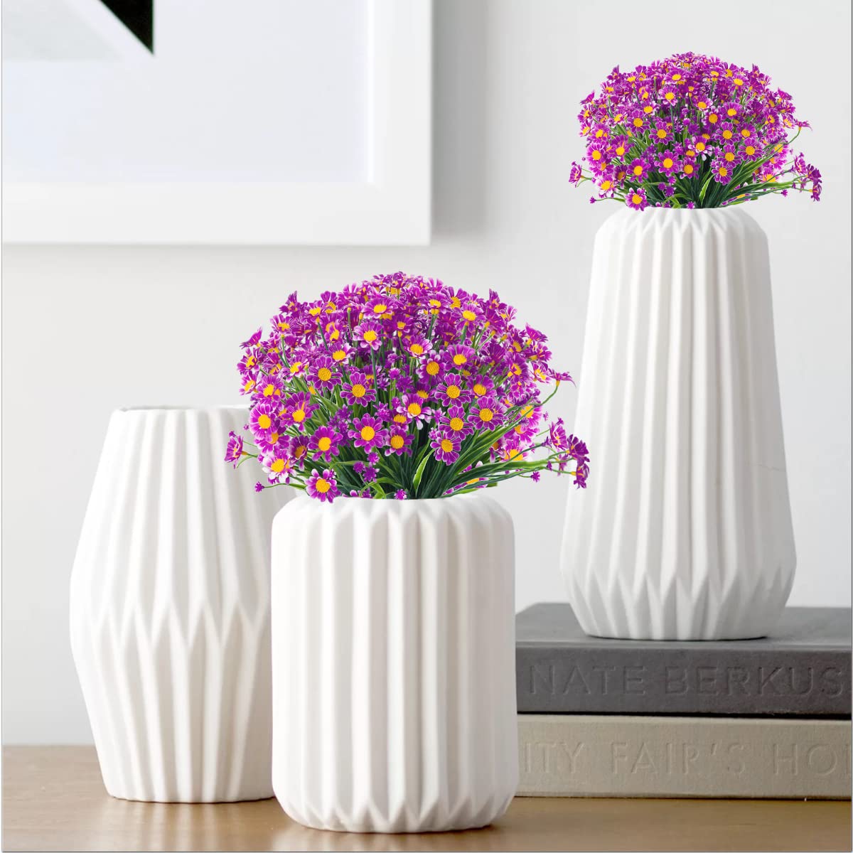 UV Resistant Artificial Daisies Flowers - 20 Bundles Fake Plastic Flowers for Outdoor & Indoor Decor - Fuchsia Faux Plants for Garden, Patio, Wedding & Home Decoration