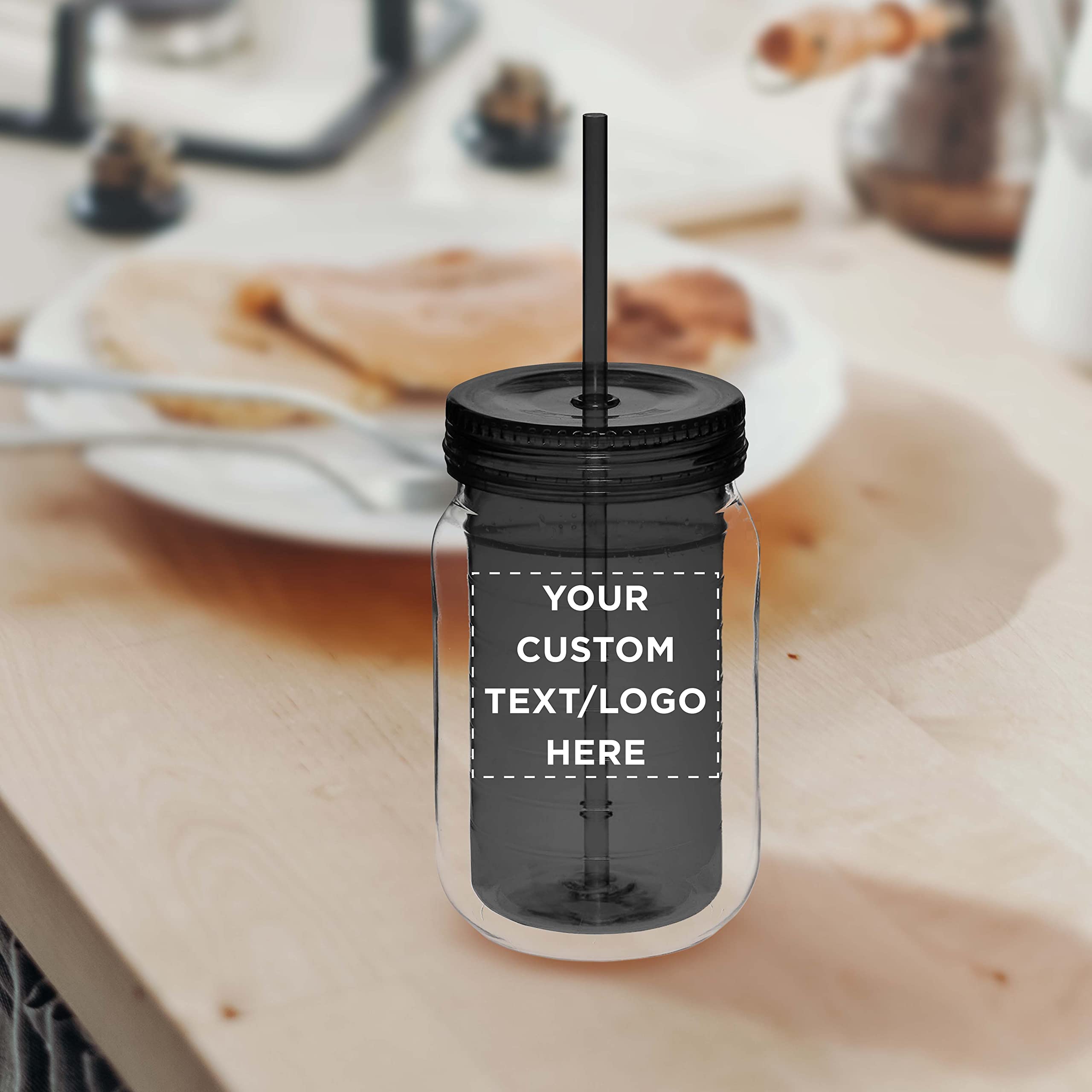 Custom 18 oz Acrylic Tumblers with Straw - Bulk Pack of 50 Personalized Drink Cups - Ideal for Smoothies, Iced Coffee, Soda & Beverages - Charcoal Color - Great for Parties, Restaurants & Events