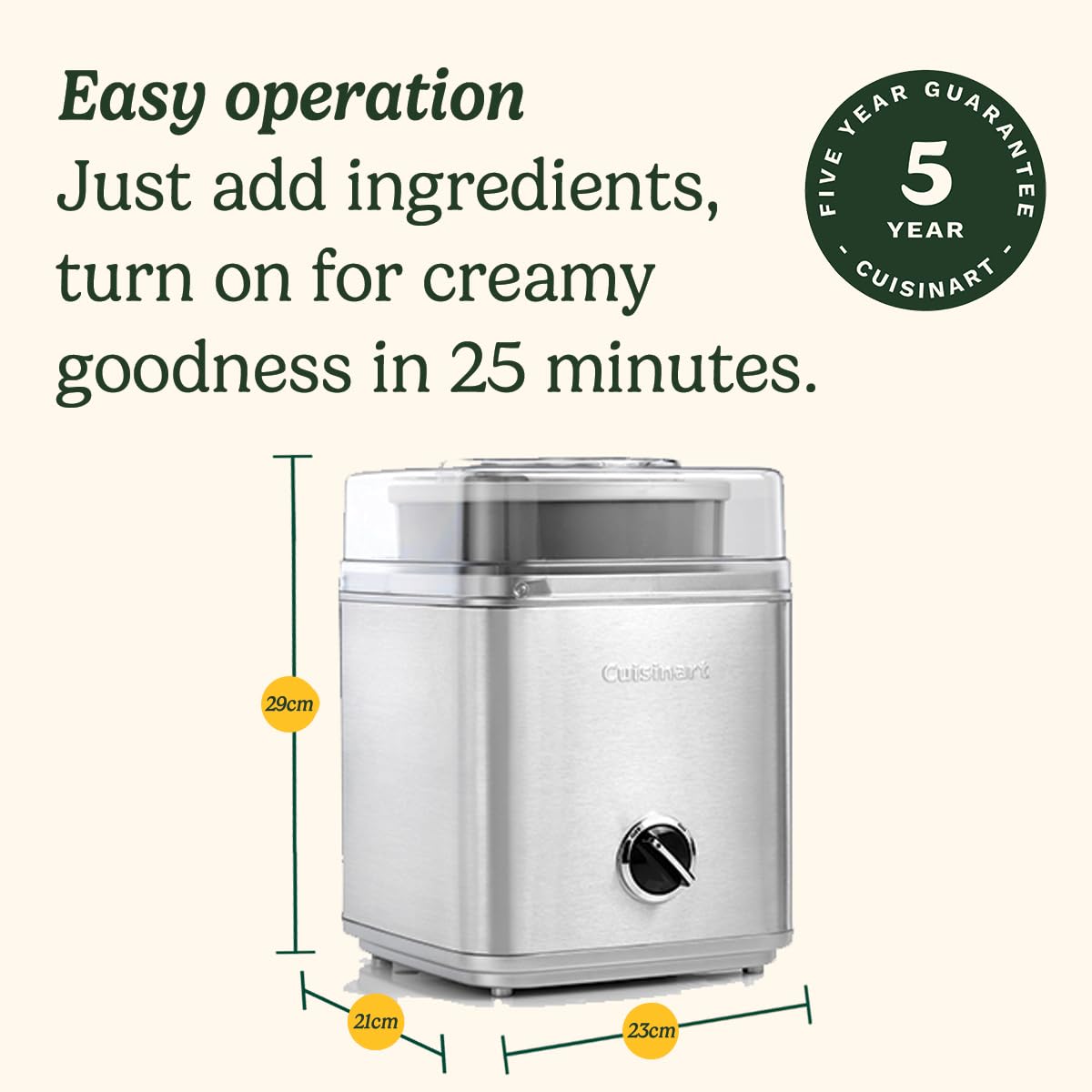 Cuisinart ICE30BCU 2-Quart Deluxe Ice Cream Maker - Frozen Yogurt & Sorbet Maker for Homemade Desserts | Easy to Use at Home | Ready in 25 Minutes | 5-Year Warranty | Silver | Perfect for Parties, Family Gatherings & Summer Treats
