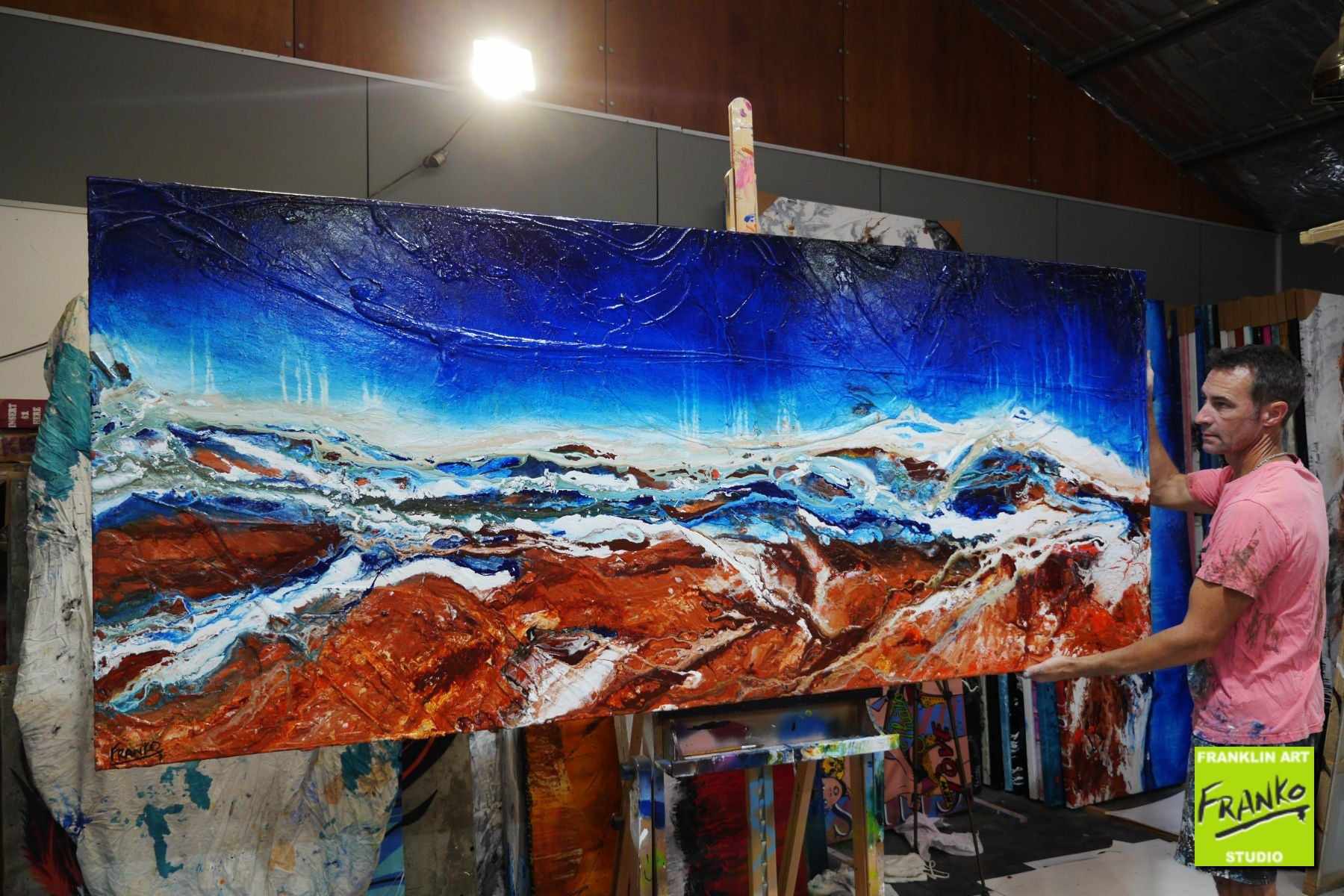 Outback Utopia 240cm x 100cm Blue Brown Textured Abstract Canvas Art - Perfect for Living Room, Bedroom & Office Wall Decor