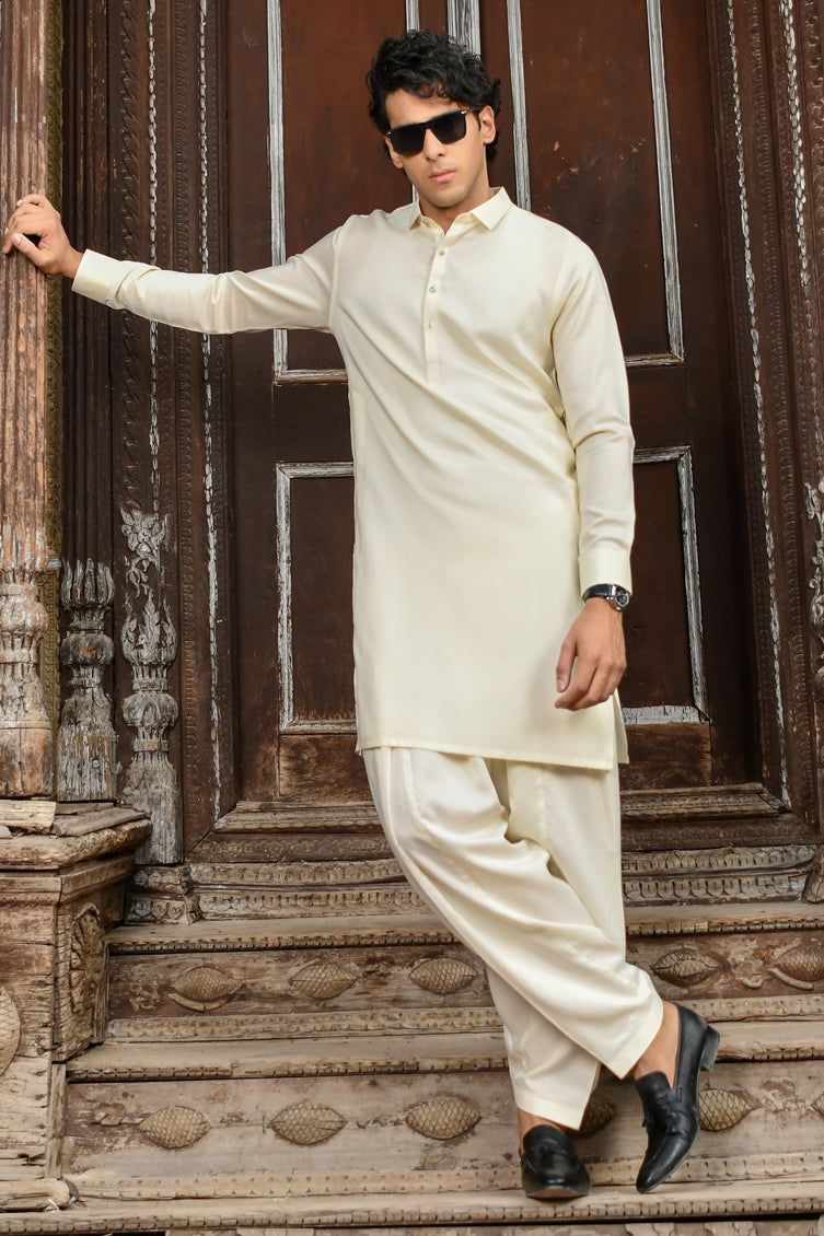 Elegant Blended Cream Kameez Shalwar by J. Junaid Jamshed - Traditional Pakistani Outfit for Women, Perfect for Weddings, Eid & Special Occasions