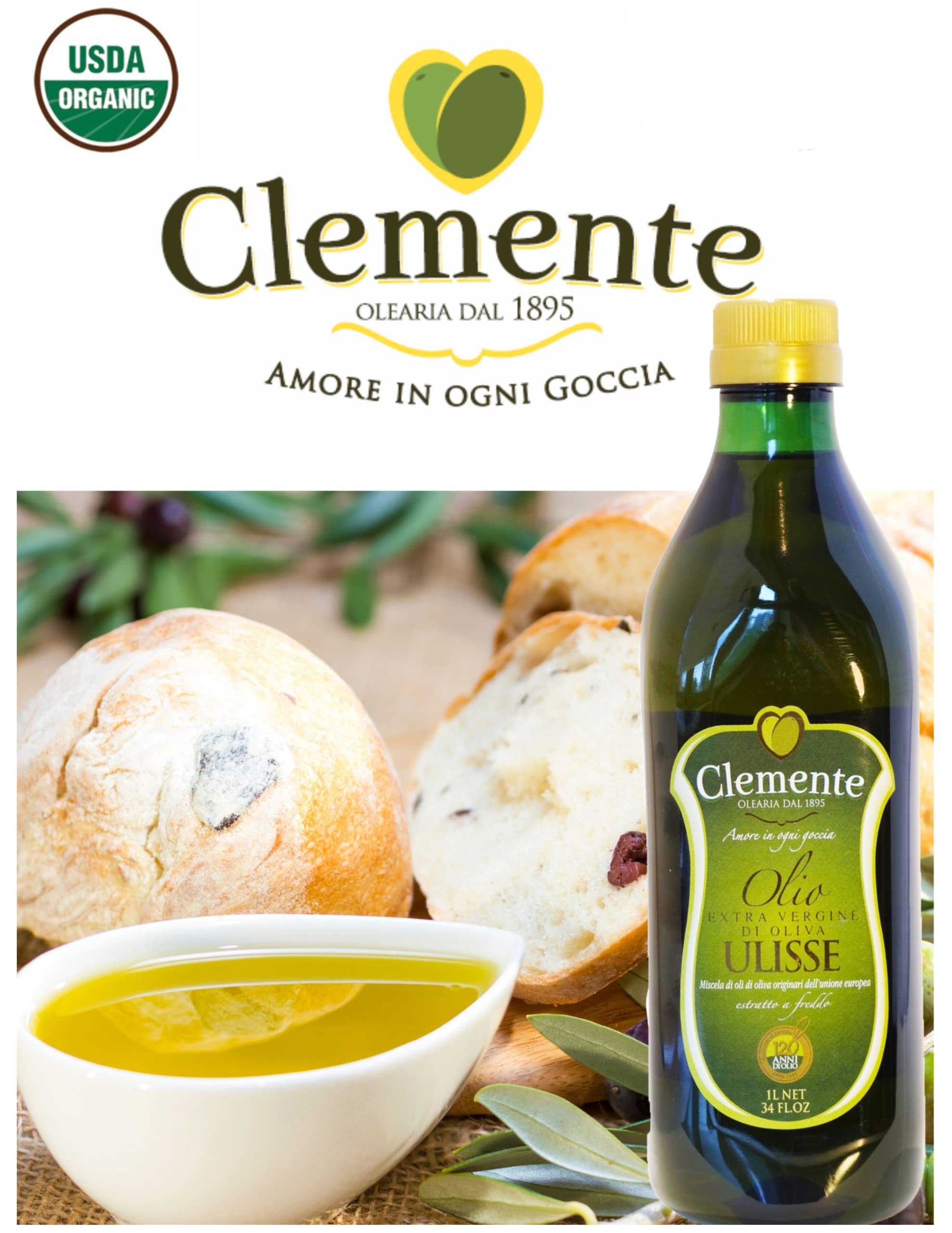 Premium Clemente Ulisse Extra Virgin Olive Oil - Cold Extracted, Non-GMO, 101 Fl Oz (3L) Twin Pack - Perfect for Cooking, Salads & Healthy Recipes