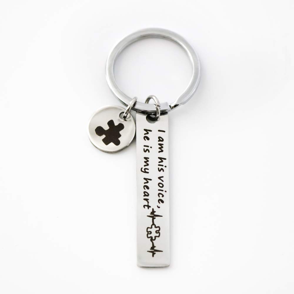 Autism Awareness Keychain - 'I Am His Voice He is My Heart' Puzzle Piece Charm for Autism Moms | Thoughtful Gift for Special Needs Parents, Teachers & Caregivers | Show Support at Schools, Events & Daily Life