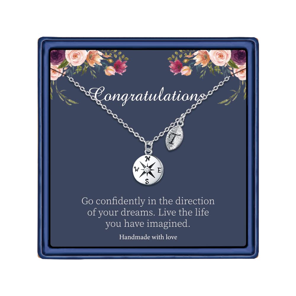 Personalized Initial Compass Necklace for Women - Unique Graduation Gift for Her 2022, College Graduation Jewelry for Girls - Perfect for Commencement, Birthday & Special Occasions