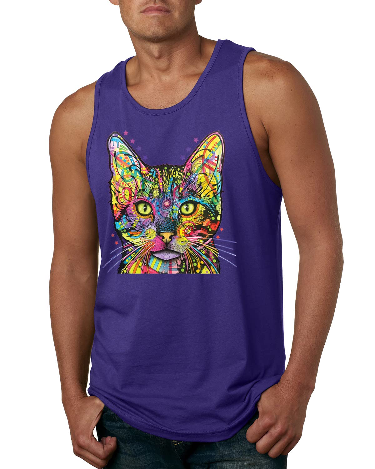 Dean Russo Art Colorful Cat Print Men's Tank Top - Cat Mom & Cat Dad Gifts for Animal Lovers | Casual Summer Wear & Cat-Themed Outfits