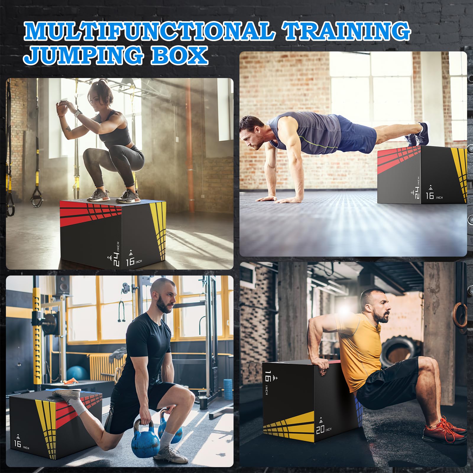 XDDAIS 3-in-1 Heavy Duty Foam Plyometric Box Set for Home Gym - 30”x24”x20”, 24”x20”x16”, 20