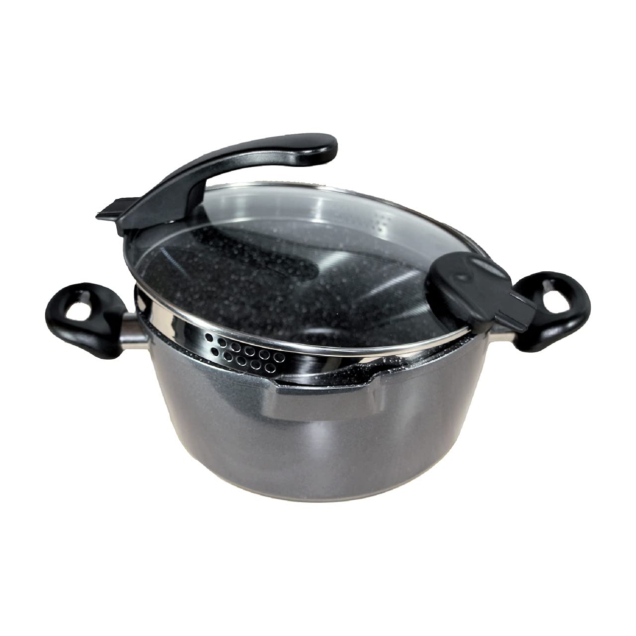 28cm Future Induction-Compatible Cooking Pot with Glass Sieve Lid - Perfect for Boiling, Steaming & Healthy Cooking on Induction Stovetops