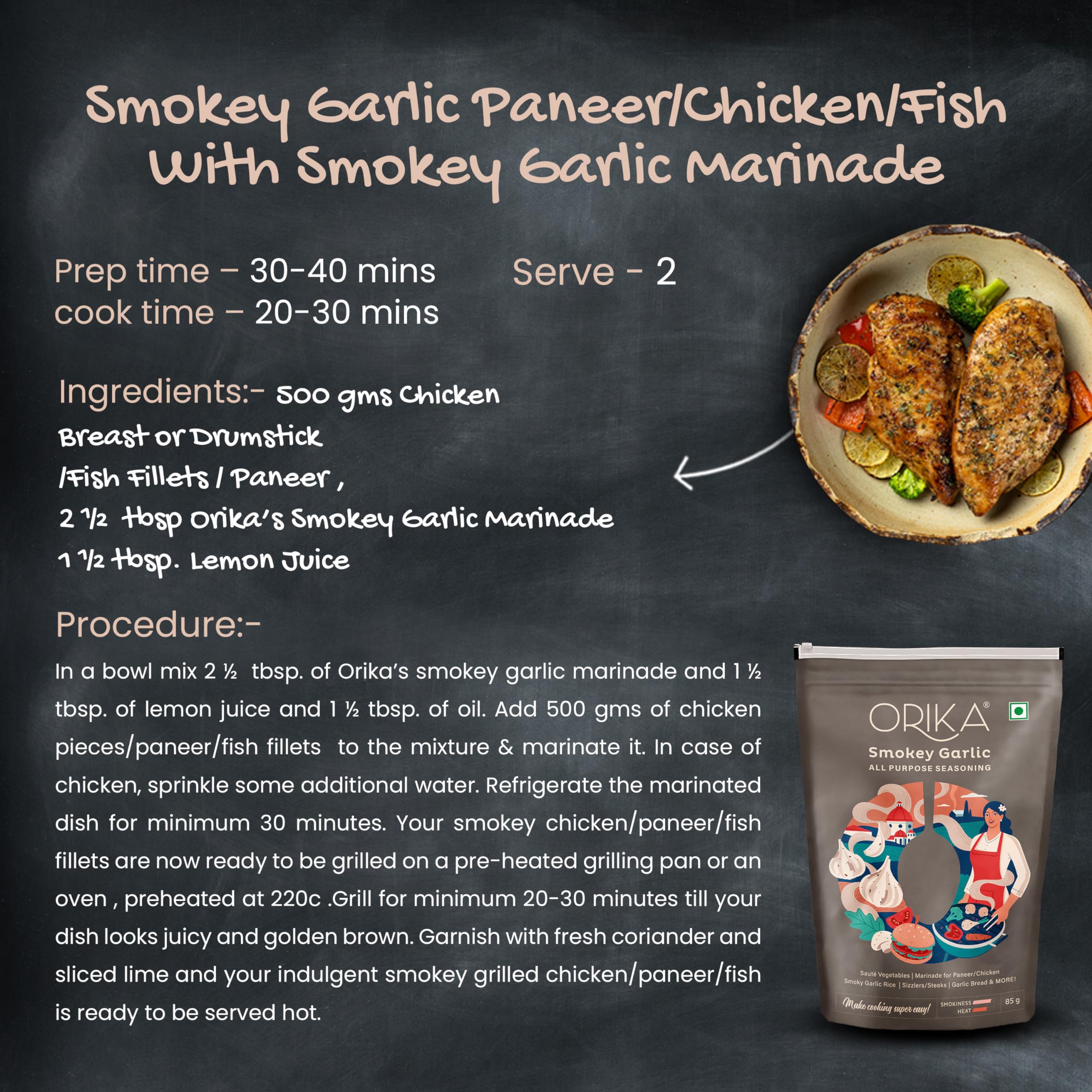 Orika Smokey Garlic All Purpose Seasoning - 75G / 85G Bottle | Premium Garlic & Smoked Spice Blend for Meat, Poultry, Seafood & Vegetables | Perfect for Grilling, Roasting & Everyday Cooking