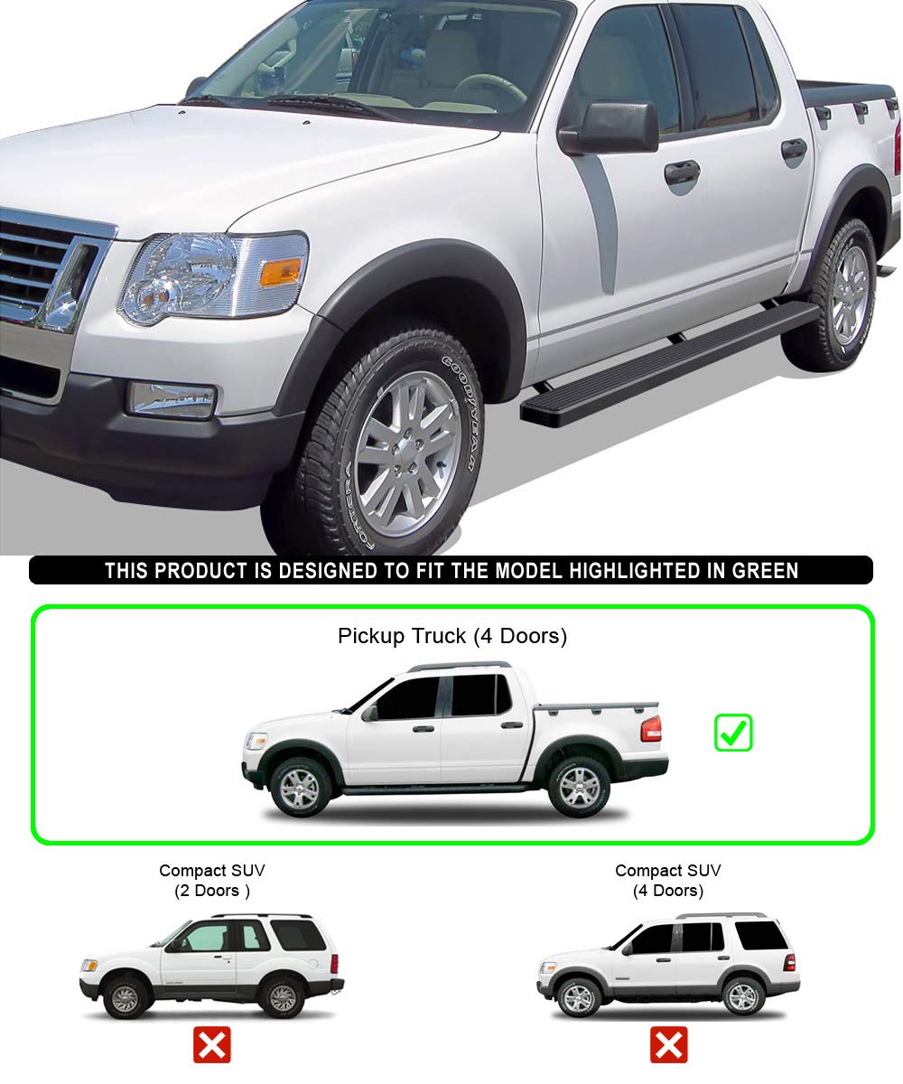 5 Inch Matte Black APS Running Boards for 2007-2010 Ford Explorer Sport Trac Crew Cab - Durable Nerf Bars & Side Steps for Easy Truck Access | Off-Road & Daily Driving