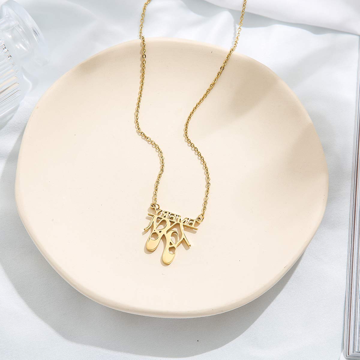 Personalized Ballet Shoes Name Necklace - Custom Engraved Dancing Jewelry Gift for Ballerinas, Dancers & Dance Lovers (Perfect for Birthdays, Recitals & Dance Competitions)