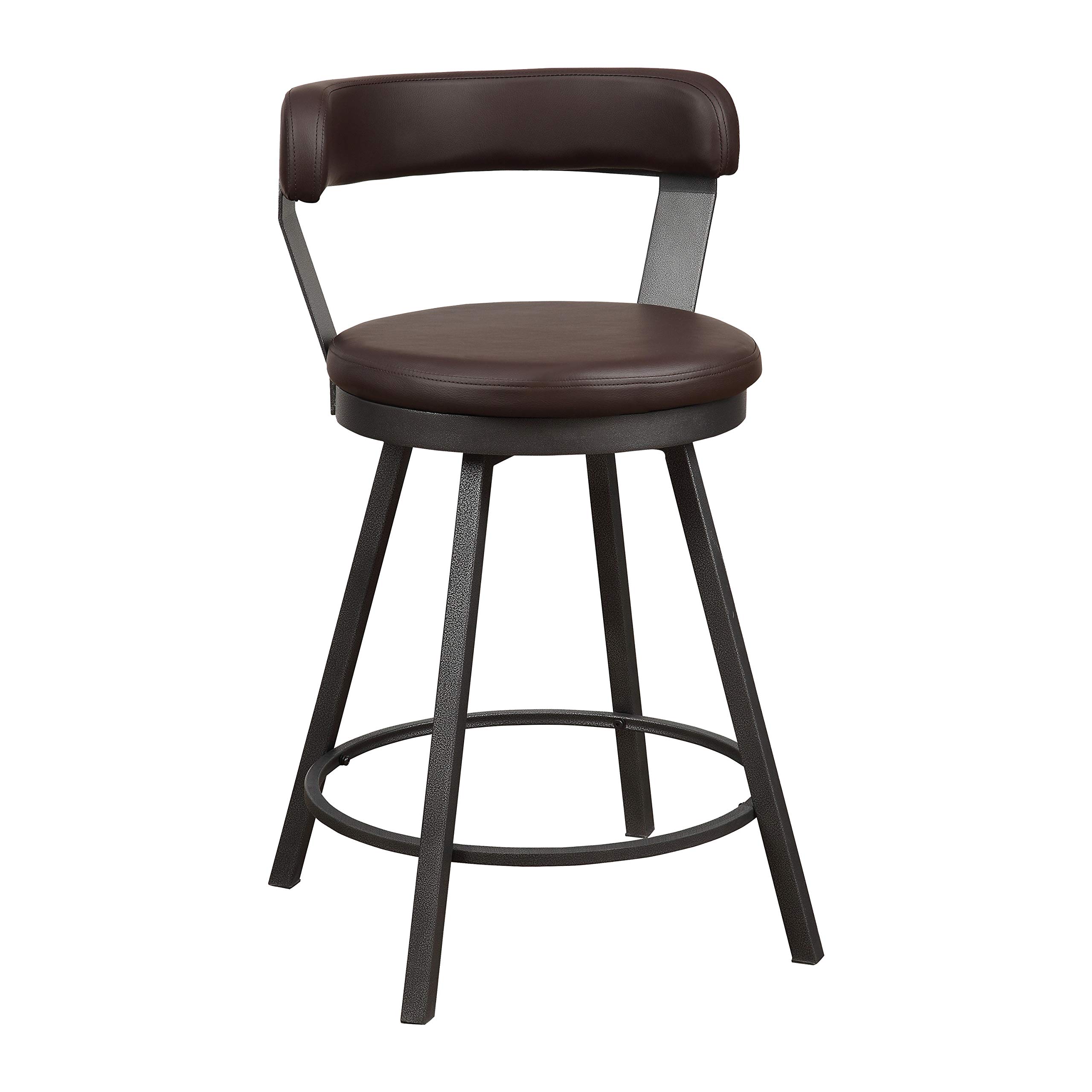 Lexicon Ruthie Swivel Counter Stool Set of 2 - 25.5 Inch Bar Height Stools with 360 Degree Rotation - Brown Upholstered Kitchen Island Stools for Breakfast Nook, Bar Counter & Home Decor