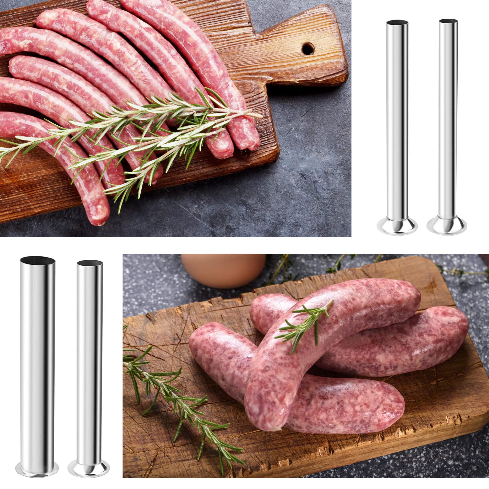Premium Stainless Steel Sausage Stuffing Tubes Set - 4 Sizes Meat Grinder Attachment for LEM 606, 606SS, 1606, 1606SS - Durable Sausage Stuffer Funnel Replacement for Home Kitchen & Commercial Use - Perfect for Making Homemade Sausages, Jerky & Ground Meat