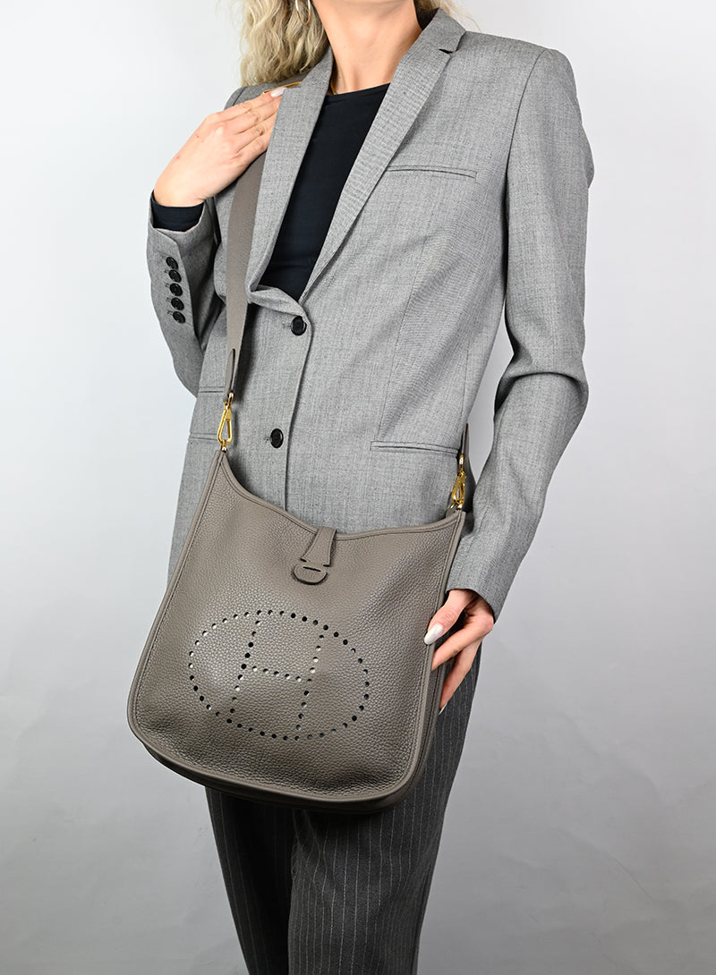Authentic Hermès Evelyne 29 Leather Shoulder Bag in Taupe - Perfect for Work, Travel & Everyday Luxury