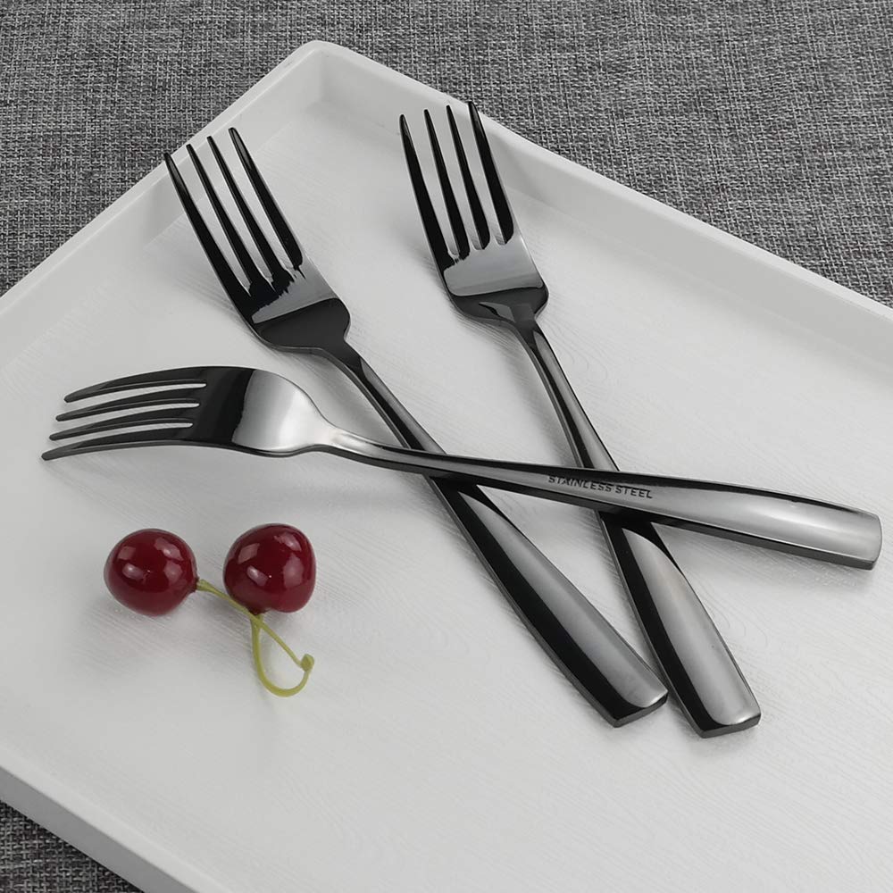 16-Piece Mirror Finish Black Stainless Steel Dinner Forks Set - 8.07 Inch Elegant Cutlery Forks for Fine Dining, Restaurants, Weddings & Home Entertaining