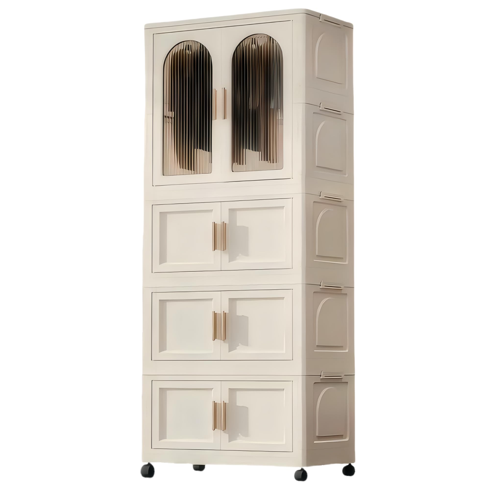 Foldable Storage Bins with Lids & Wheels - Cream White Organizer Box with Doors for Bedroom, Closet & Home Organization (70.87