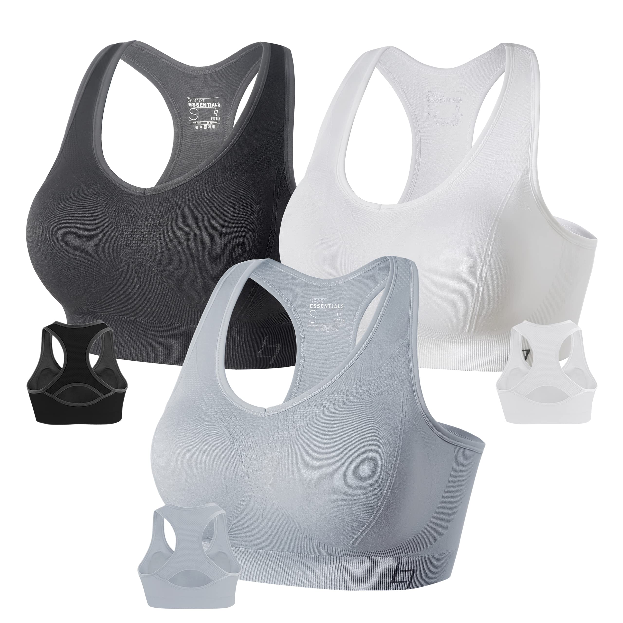 FITTIN Women's Racerback Sports Bras - Seamless Padded Workout Bra for Yoga, Gym & Fitness - Supportive Comfort for Running, Training & Active Lifestyles