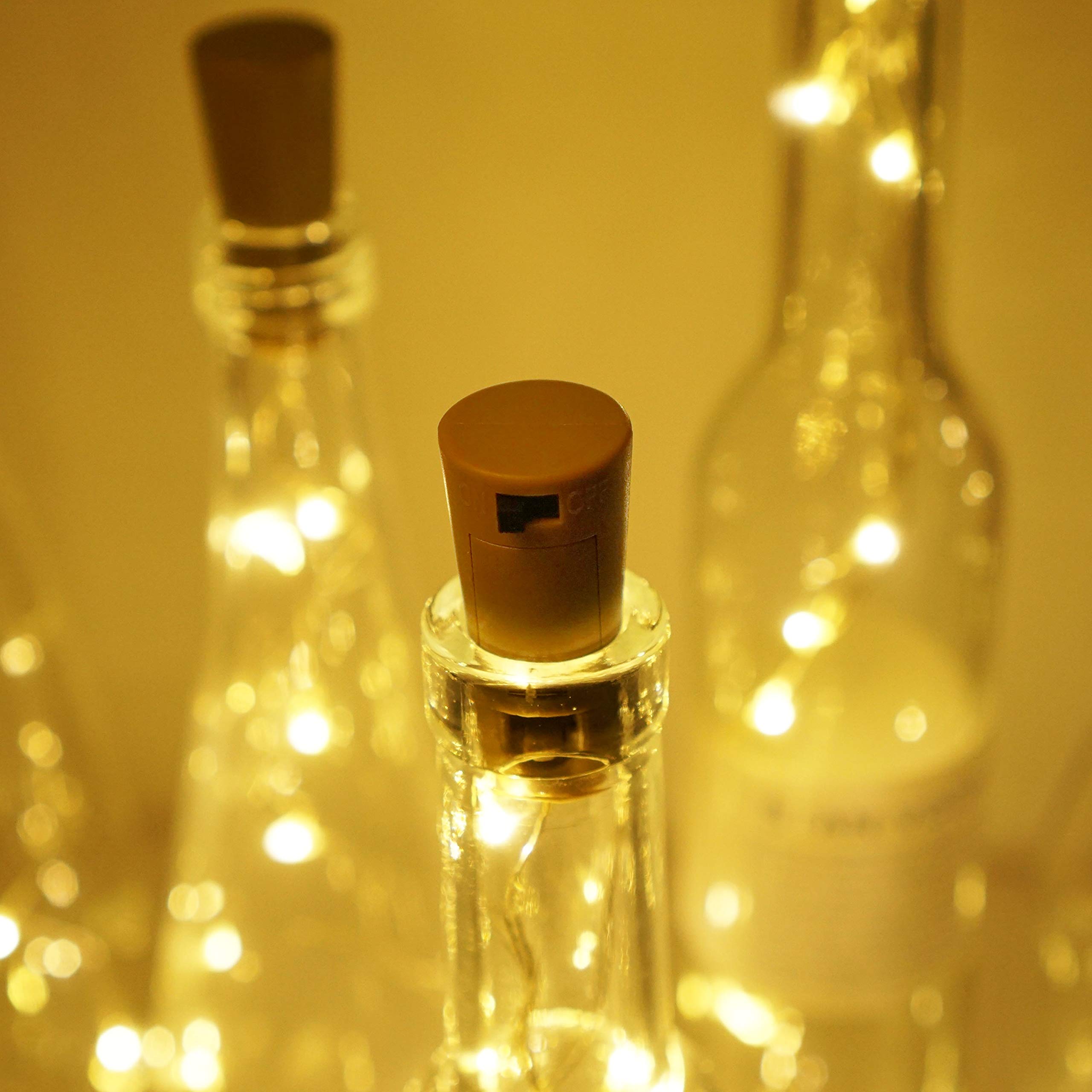 Battery Operated 20 LED Wine Bottle Lights with Cork - Cork Shape Silver Wire Fairy String Lights for DIY, Party, Wedding & Holiday Decor (Warm White, 6 Pack) - Perfect for Christmas, Halloween, Home Decoration & Table Centerpieces