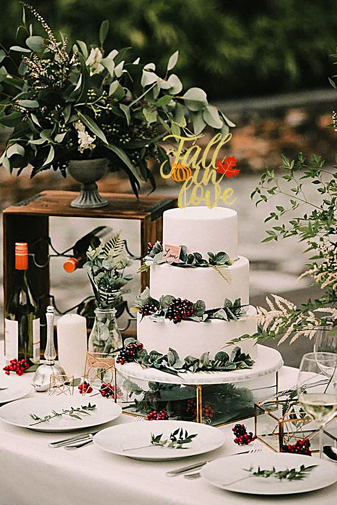 Fall in Love Cake Topper - Autumn Themed Wedding Cake Decorations for Engagement, Anniversary & Bridal Shower Parties | Perfect for Fall Weddings, Pumpkin Spice Celebrations & Cozy Seasonal Events
