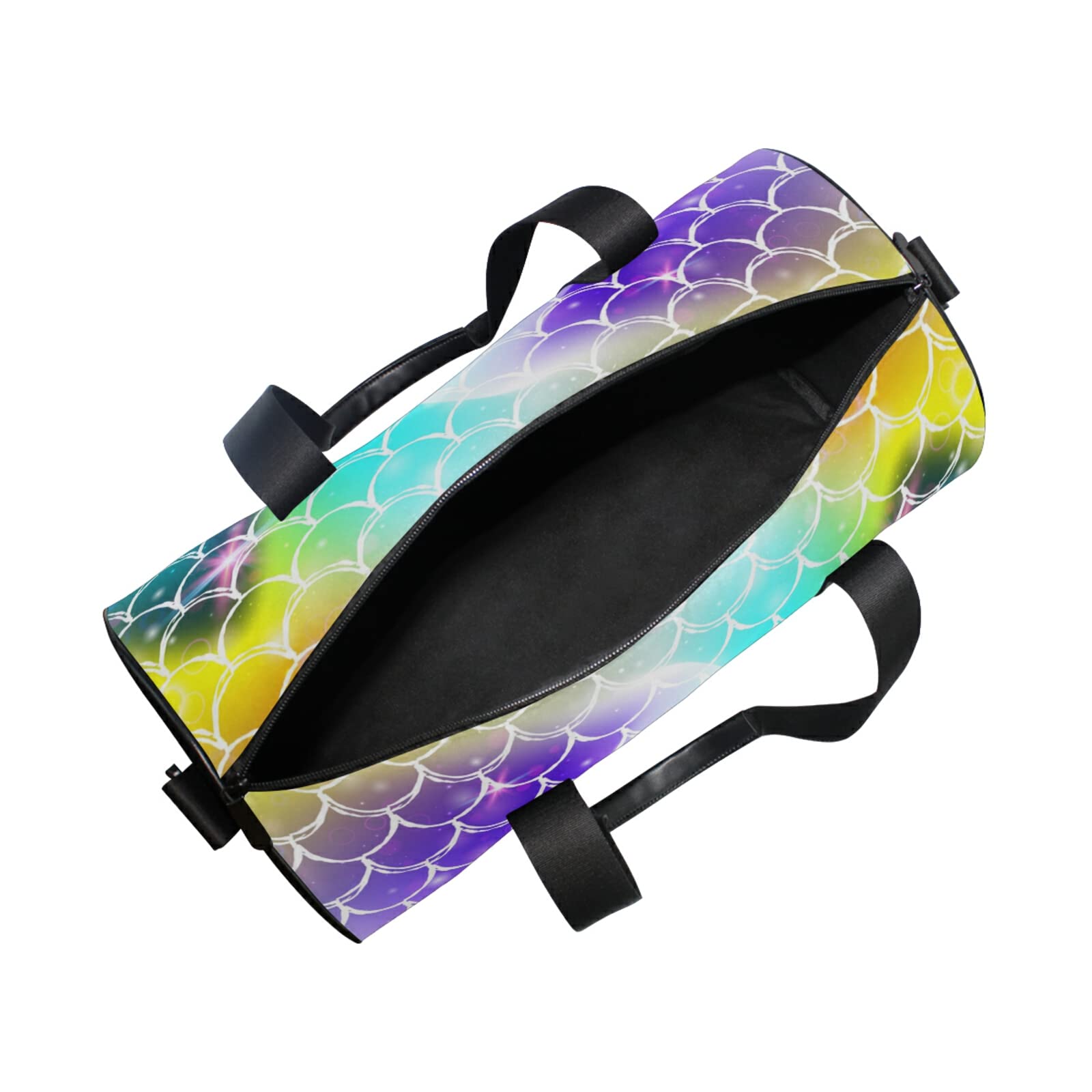 Cute Mermaid Rainbow Scales Duffel Bag - Waterproof Canvas Travel Gym Bag for Women, Sports, Beach & Overnight Trips - Perfect for Workout, Yoga, Swimming & Vacation