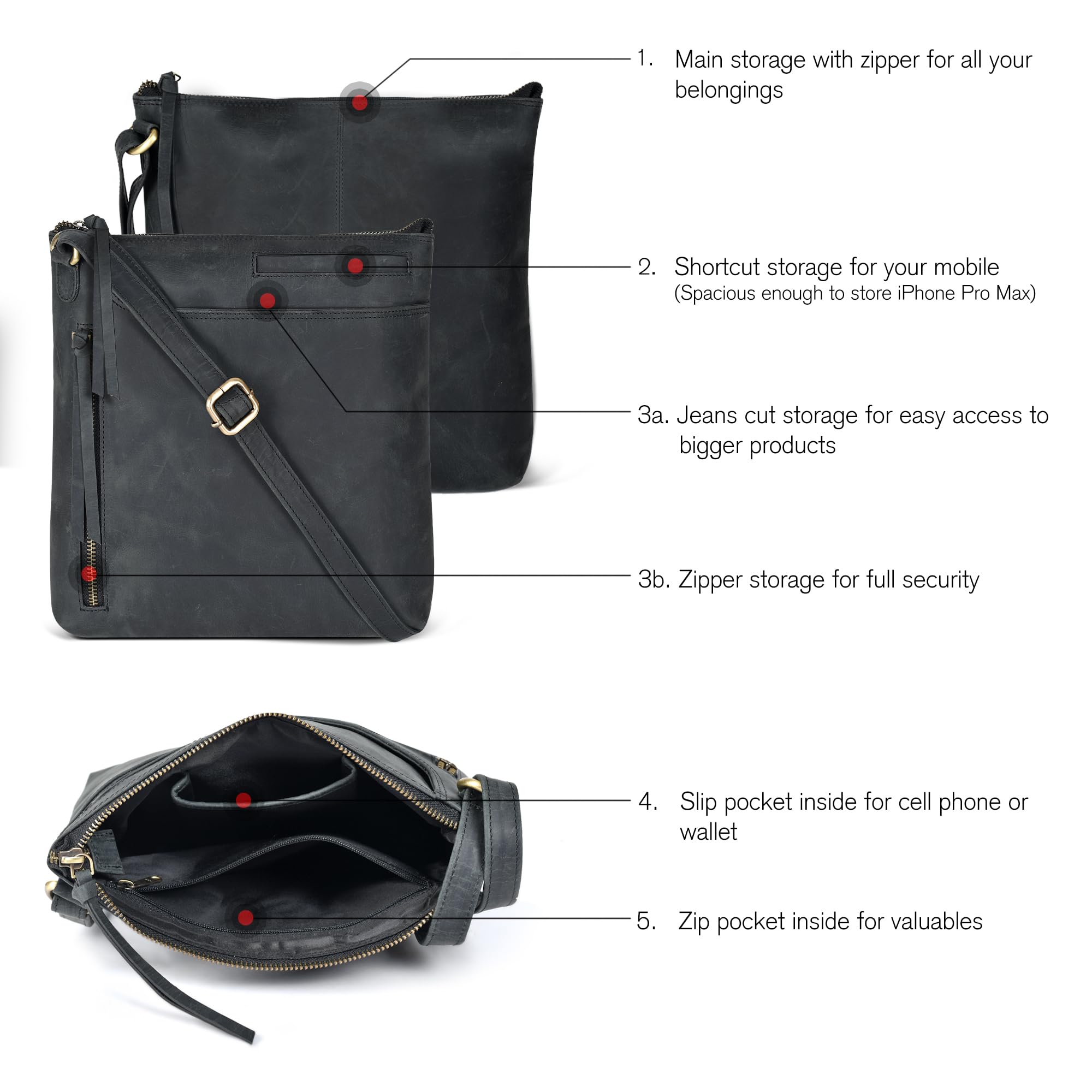 Stylish Leather Crossbody Bags for Women - Fashionable Sling Handbags with Adjustable Strap - Medium Size Shoulder Purse for Everyday Use | Perfect for Work, Travel & Shopping