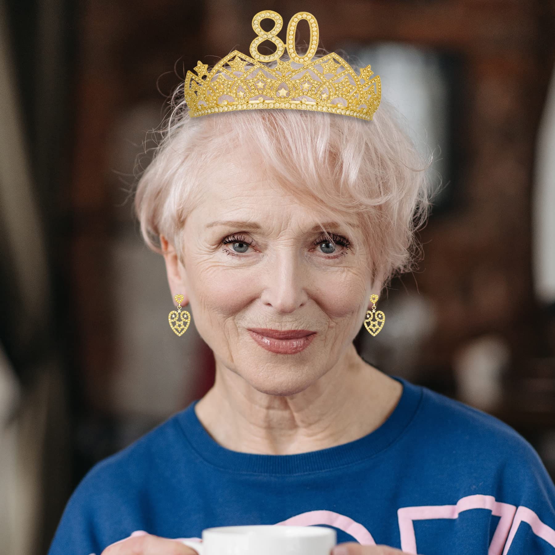 HnoonZ 80th Birthday Party Decorations Set for Women - 3 Piece Birthday Crown, Sash & Earrings - Elegant 80th Birthday Party Supplies for Women - Perfect for Milestone Celebrations, Birthday Parties & Photo Shoots