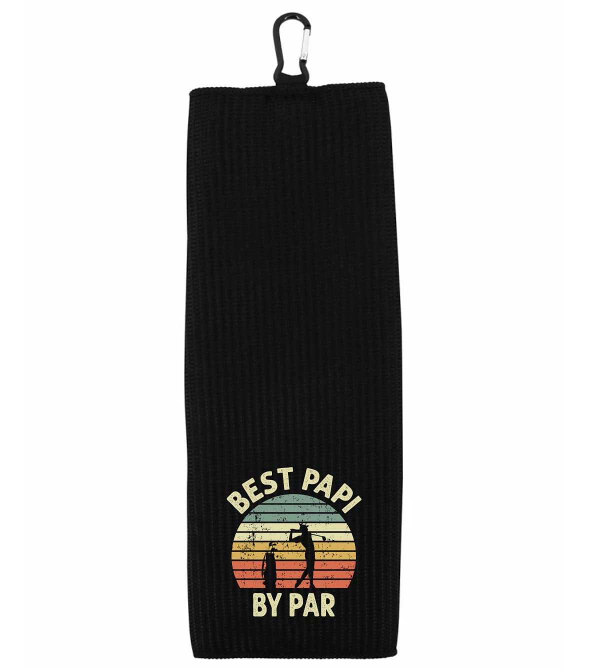 Premium Microfiber Waffle Weave Golf Towel - Best Papi By Par Tri-Fold Absorbent Sports Towel for Men (Black) - Perfect for Golf, Gym, Tennis & Outdoor Activities