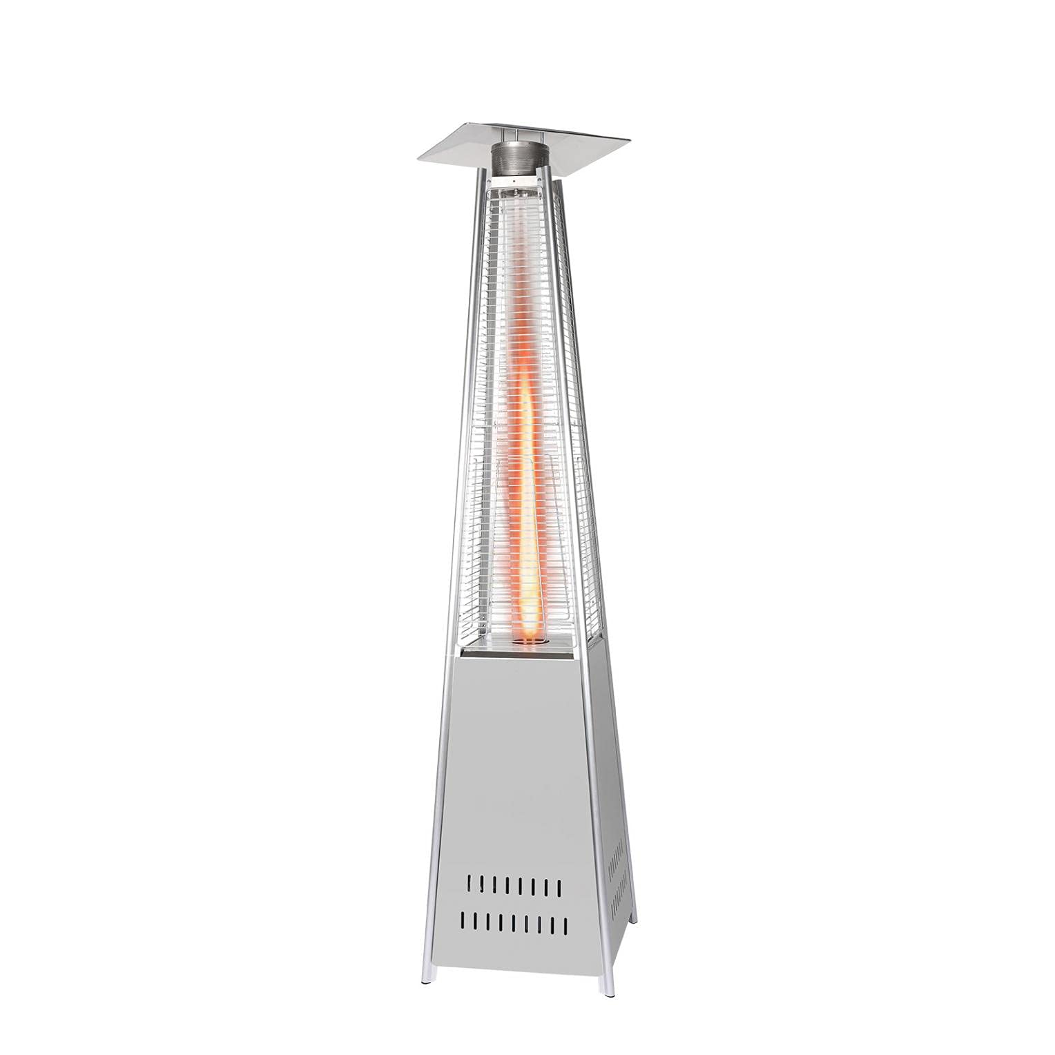 VICXYY 48,000 BTU Stainless Steel Propane Patio Heater with Wheels & Cover - Outdoor Standing Umbrella Heater for Deck, Garden, and Backyard Use