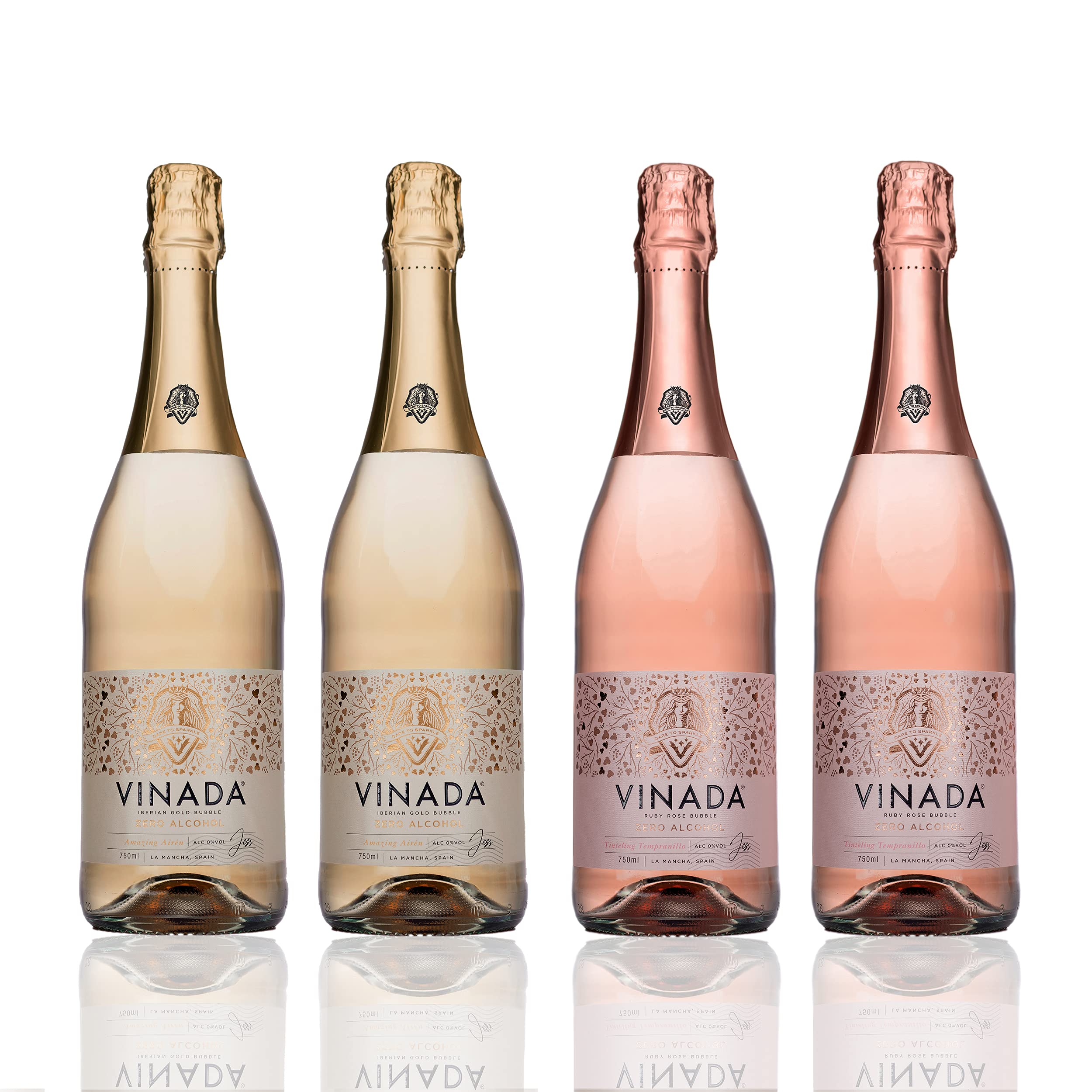 VINADA Sparkling Gold & Rosé Alcohol-Free Wine Variety Pack - 750ml (4 Bottles) - Perfect for Celebrations, Gifts & Sober Living