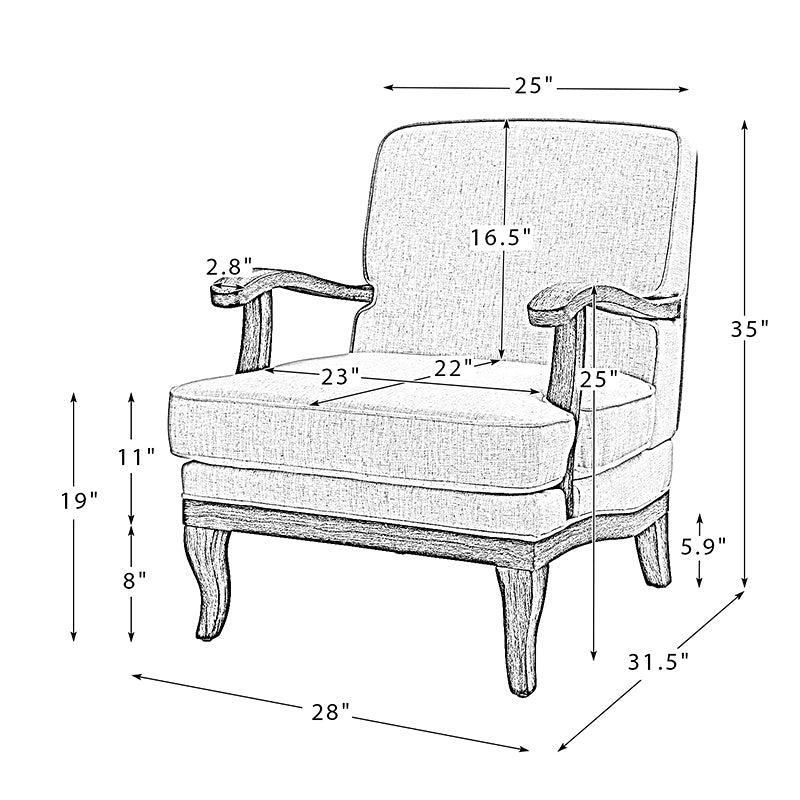 Randolph Farmhouse Upholstered Accent Chair with Wooden Legs - Comfortable Living Room Armchair for Home Decor, Reading Nook & Cozy Sitting Area (Multiple Style Options Available)