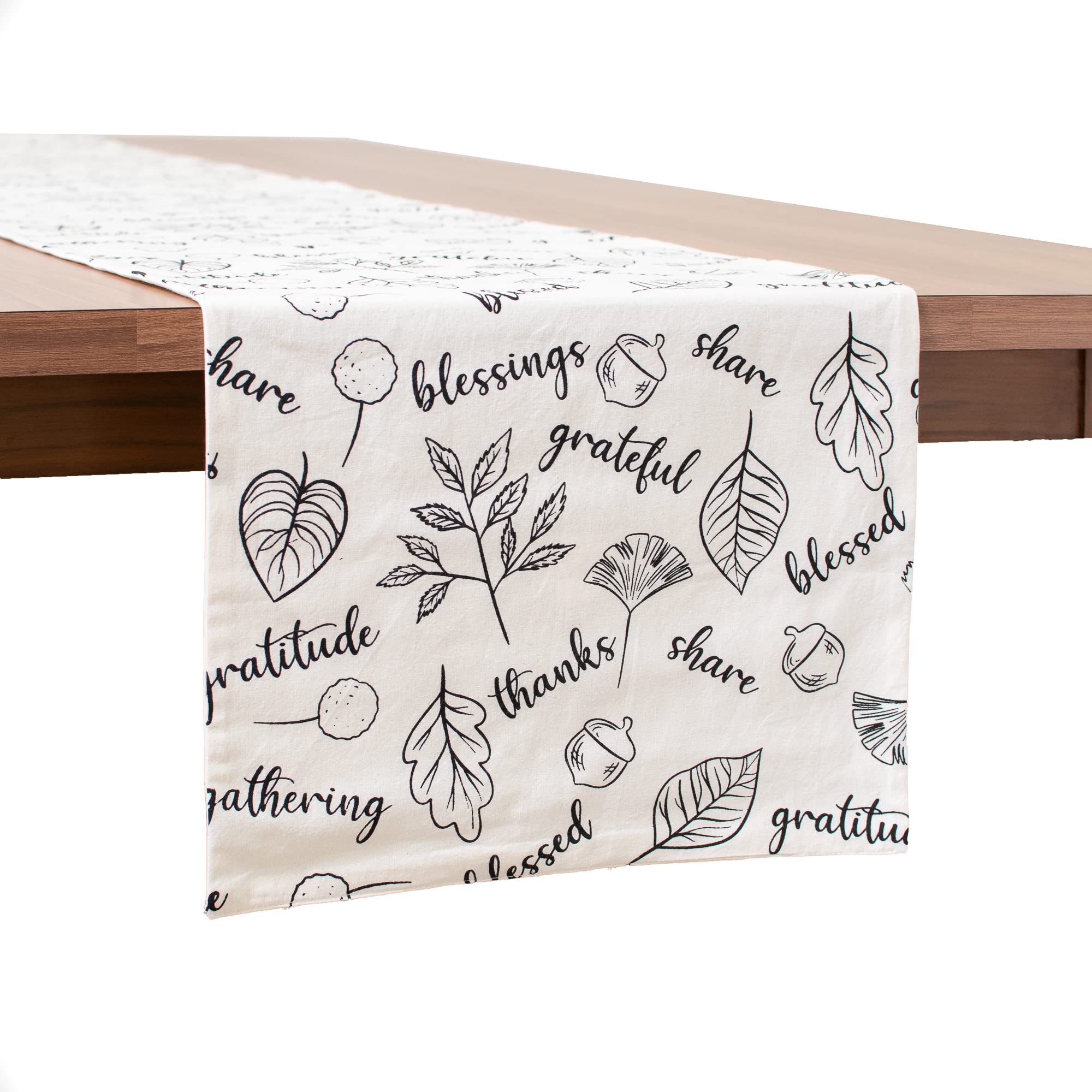 Thanksgiving Table Runner - 14x36 Inch Linen Dresser Scarf for Dining Table, Kitchen, Buffet - Off White & Black Holiday Decor for Home, Wedding, Party - Elegant Fall & Christmas Decoration