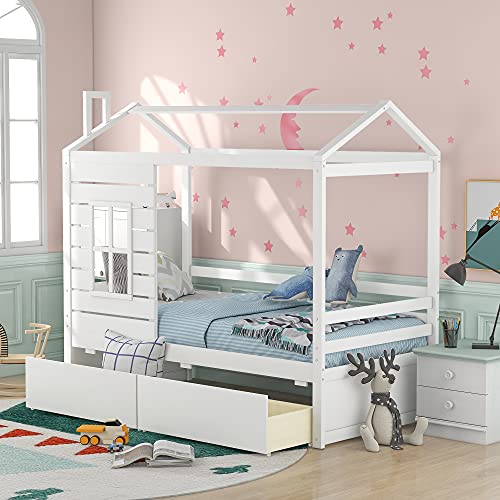 White + Drawers + Twin