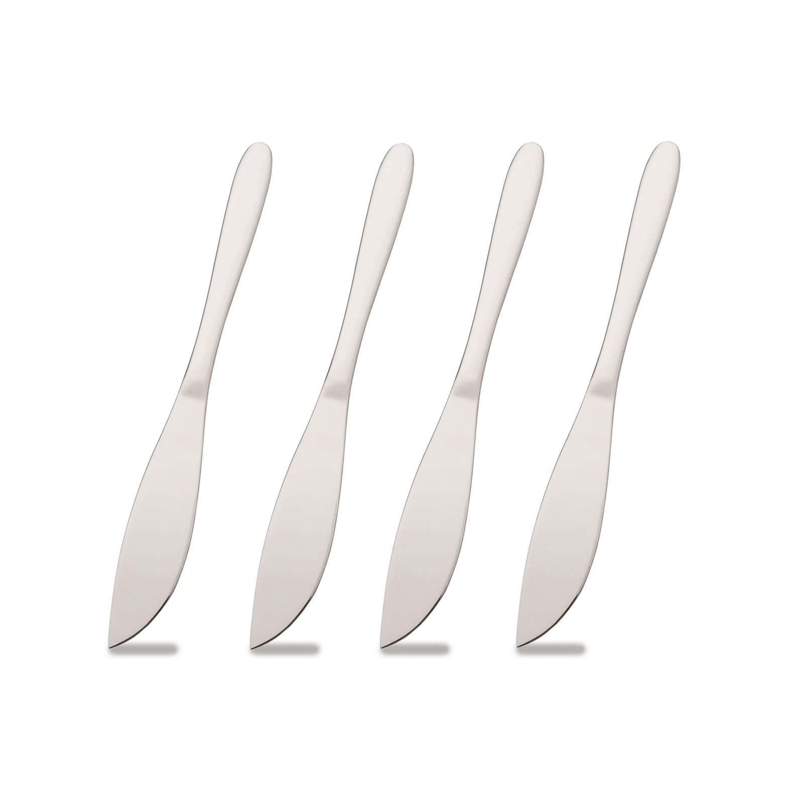 Premium 4-Piece Steak Knife Set - Stainless Steel with Shiny Silver Plating - Sharp Plain Edge Blades - Dishwasher Safe - Perfect for Steak Dinners, BBQ Parties & Fine Dining Experience