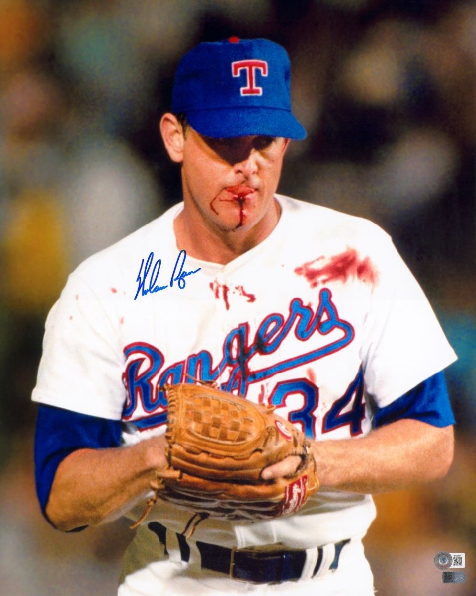 Nolan Ryan Autographed 16x20 Texas Rangers Bloody Lip Photo - Limited Edition Collectible for Baseball Fans & Sports Memorabilia Enthusiasts - Perfect for Man Cave, Sports Bar, or Office Decor
