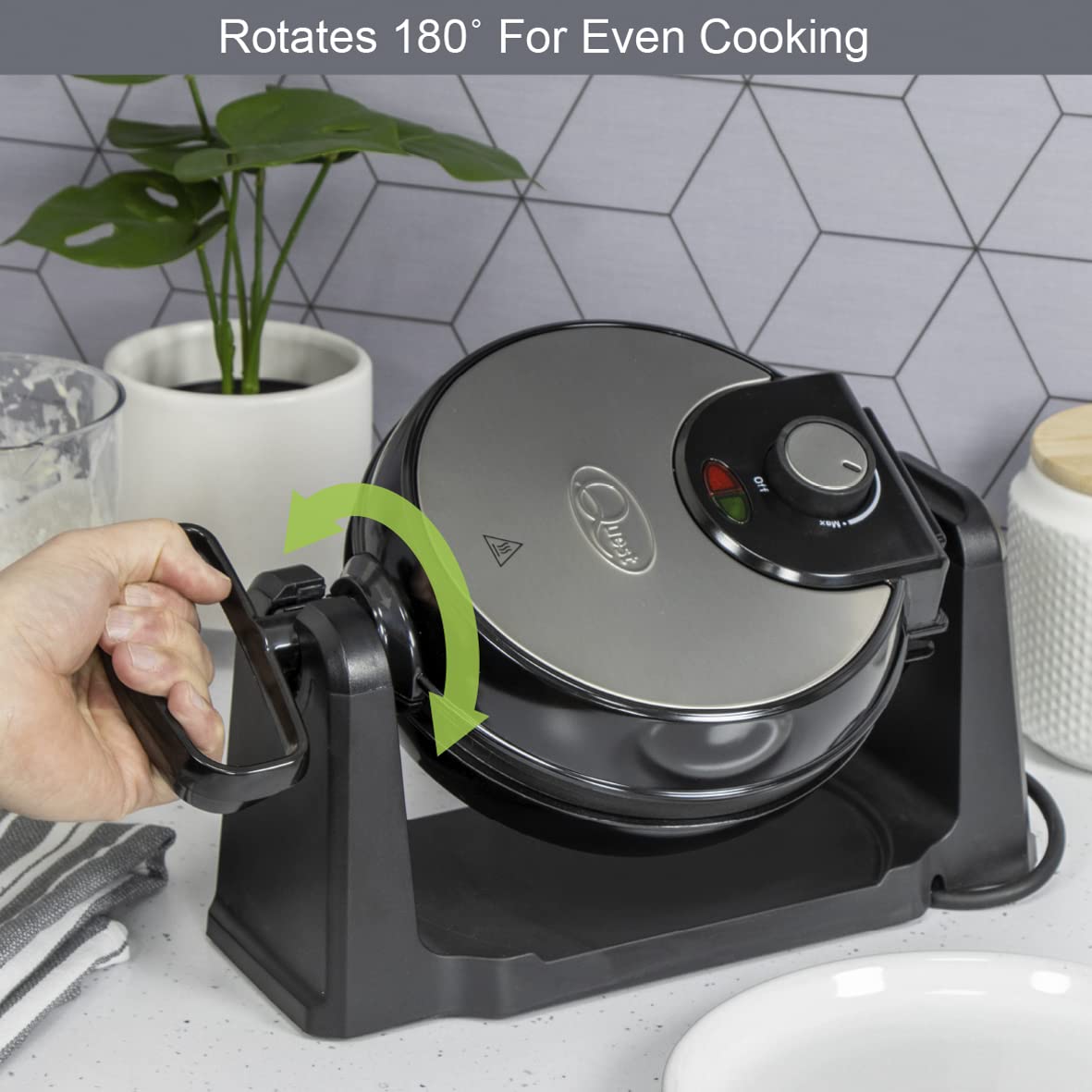 **Quest 35969 Rotating Belgian Waffle Maker – Non-Stick Plates, Adjustable Temperature Control, Makes 4 Waffles – 1000W – Perfect for Breakfast, Brunch & Family Gatherings**