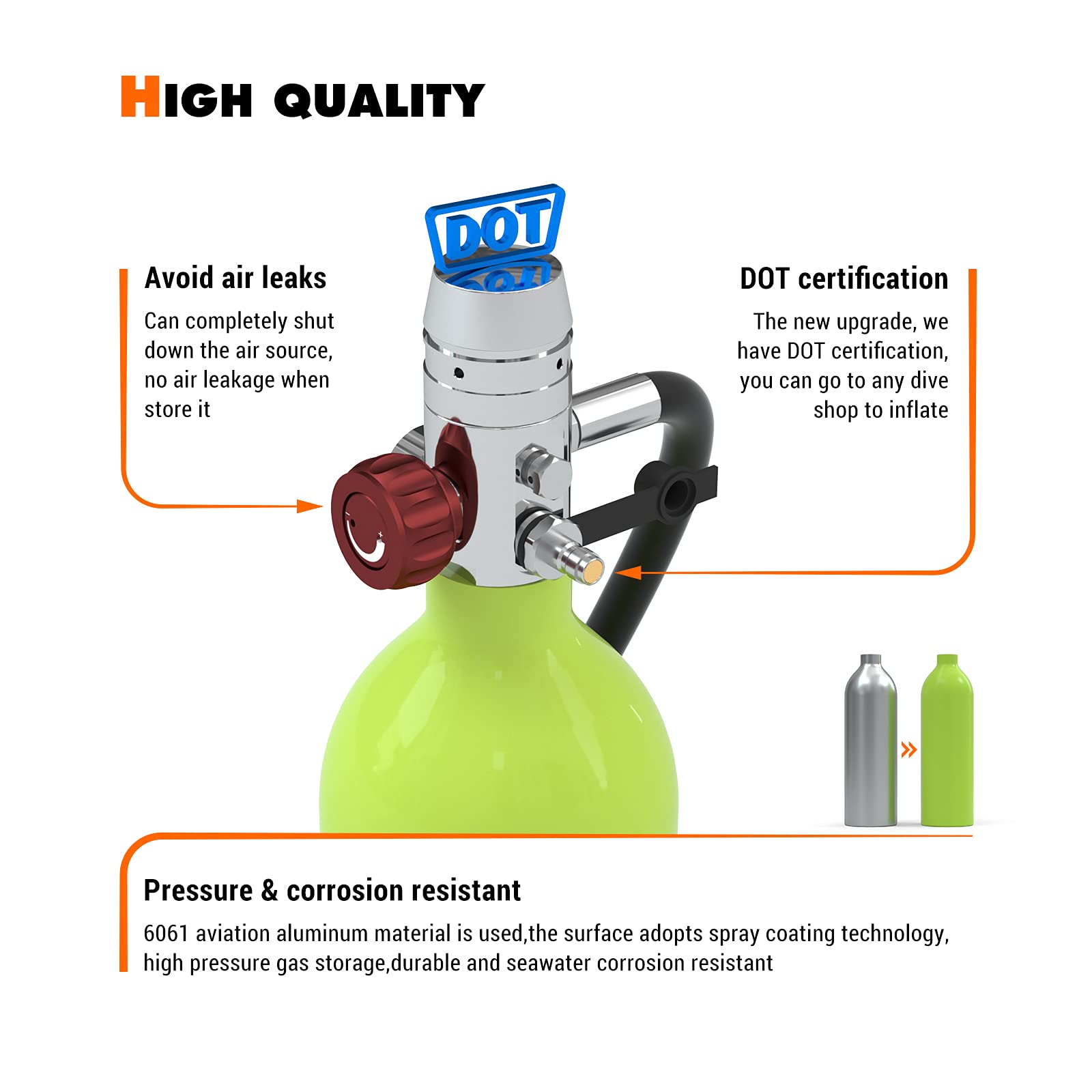 SMACO S400 1L Scuba Diving Tank - DOT Certified Mini Scuba Tank with 15-20 Minutes Air Supply | Portable Underwater Breathing Device for Snorkeling, Spearfishing & Emergency Oxygen Backup | Includes Aluminum Hard Case