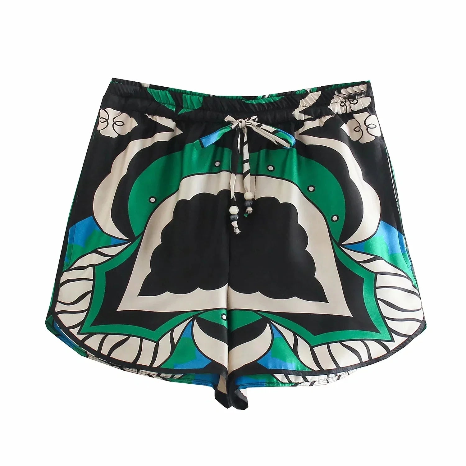 Foridol Oversized Green Print Boho Women's Shorts Set - Matching Shirt, Shorts & Pants 3-Piece Outfit for Summer | Casual Beachwear, Vacation Outfits & Boho Fashion Style