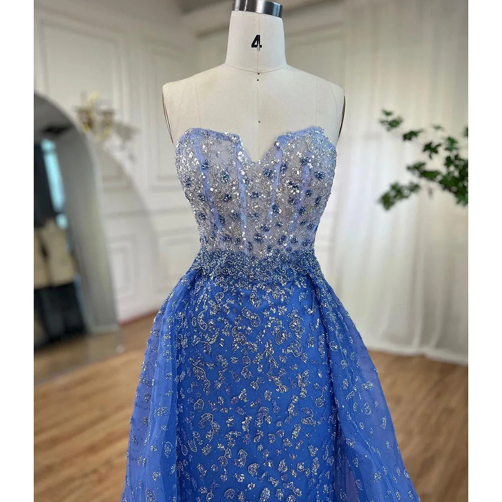 Serene Hill Blue Mermaid Evening Gown with High Split & Beaded Sweetheart Neckline - Formal Women's Party Dress LA71796 for Prom, Wedding & Special Occasions