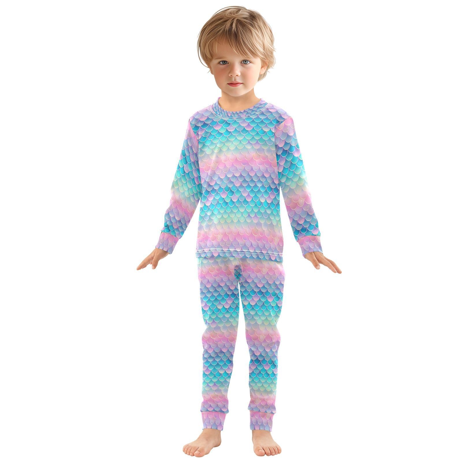 ALAZA Women's Fish Scale Mermaid Print Long Sleeve Pajama Set - Soft 2-Piece Sleepwear for Women - Perfect for Cozy Nights, Sleepovers and Loungewear