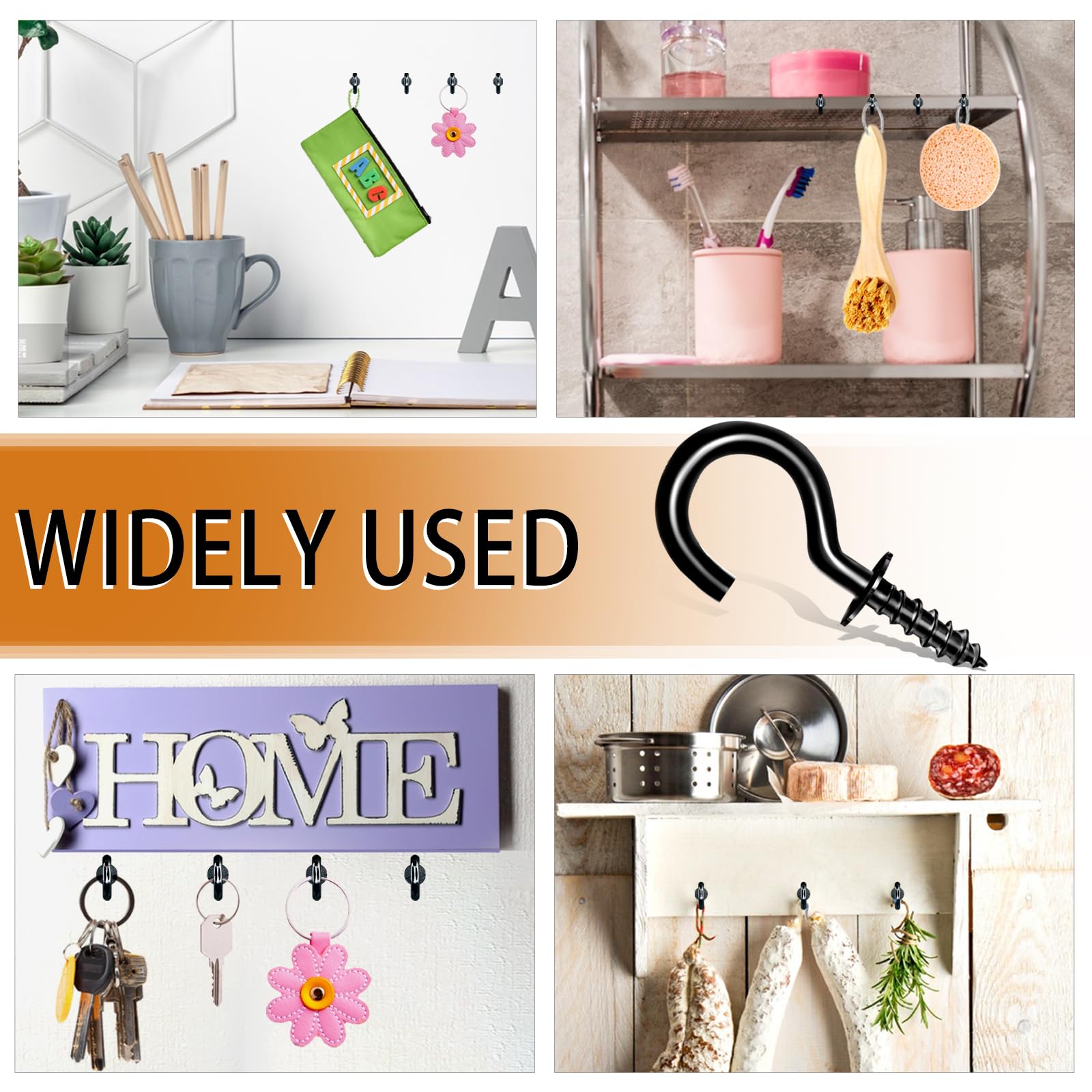 100-Pack Black Small Screw Hooks - 0.5 Inch Metal Ceiling Hooks for Hanging Plants, Pictures & Decor - Durable Tiny Screw-in Cup Hooks Kit for Home, Office & DIY Projects