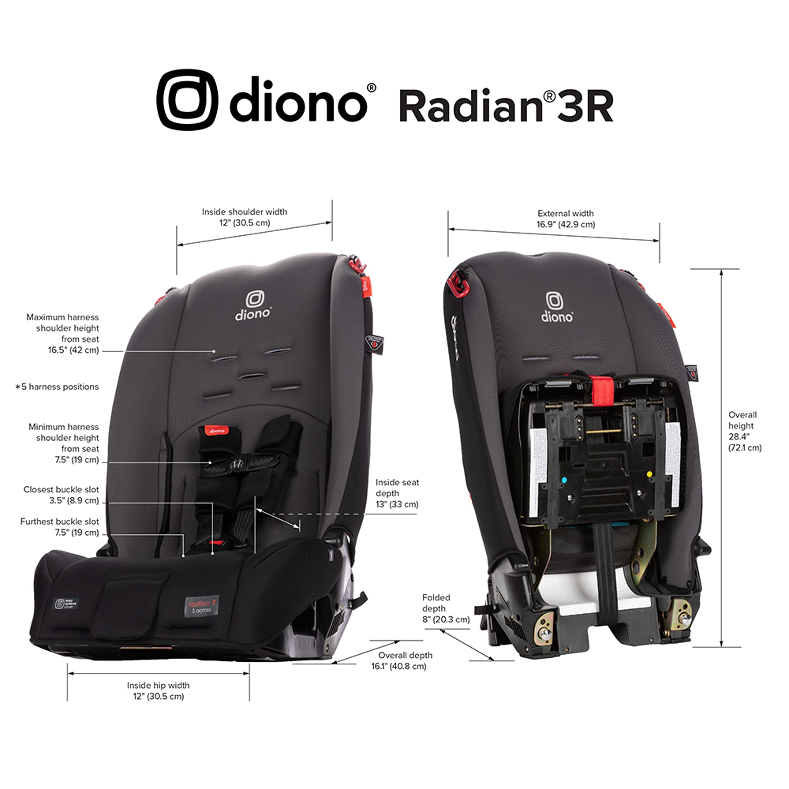 Diono Radian 3R 3-in-1 Convertible Car Seat for Infants & Toddlers - Rear Facing & Forward Facing - Slim Fit 3 Across Design - 10 Years of Use - Gray Slate - Perfect for Compact Cars, SUVs, and Family Travel